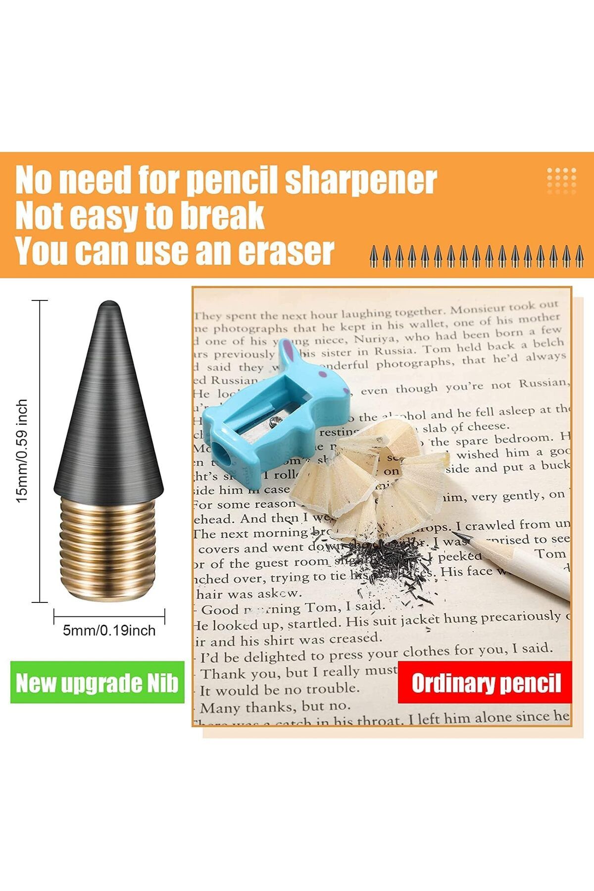 erorex-24 قطعة من أقلام الرصاص القابلة للاستبدال من Everlasting Infinite Pencil القابلة للاستبدال ذات طرف الجرافيت المعدني 5