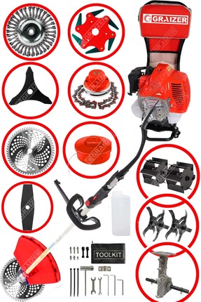 Graizer 11 In 1 Setli Sirt Tipi Benzinli Motorlu Ot Çalı Tırpanı Çim Biçme Ma...