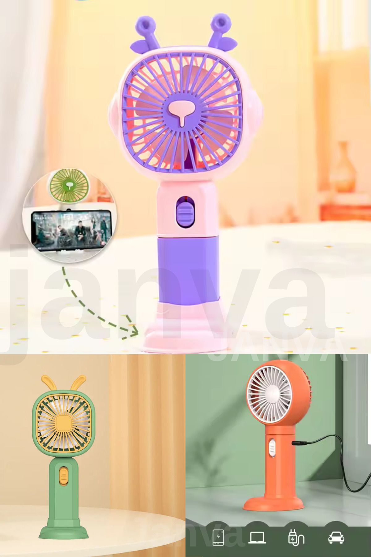 Janva Mini Fan Usb Vantilatör El Fanı Taşınabilir Vantilatör Şarjlı