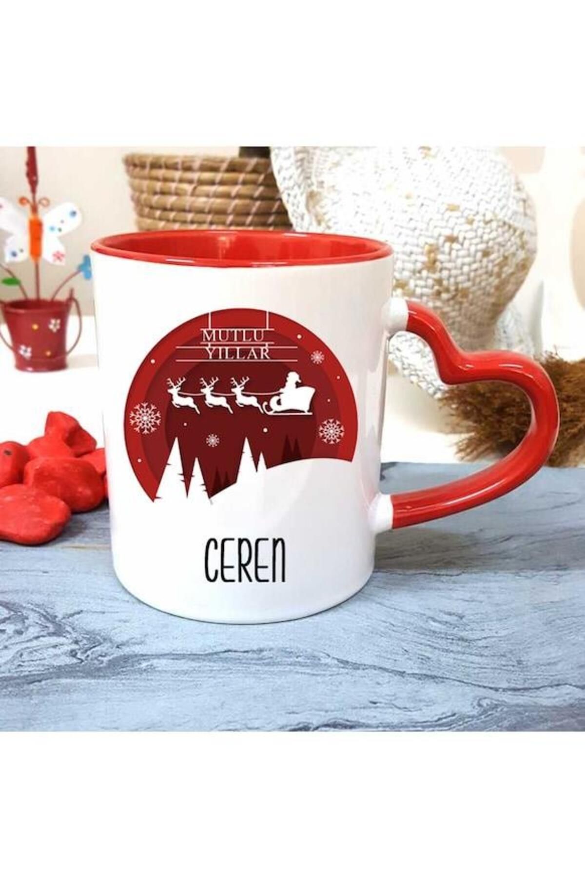 feifei Kişiye Özel Yeni Yılın Kutlu Olsun Kalpli Kupa Bardak Yılbaşı Hediyesi-yy16