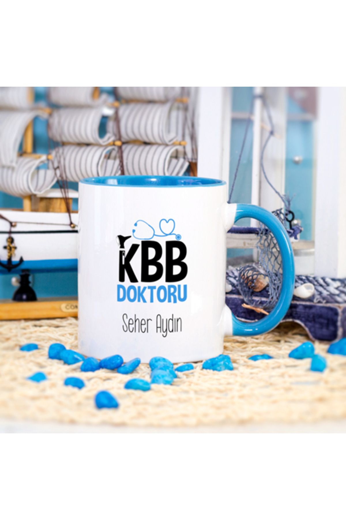 feifei Kişiye Özel Mavi Renkli Kulak Burun Boğaz Doktoru Kupa Bardak