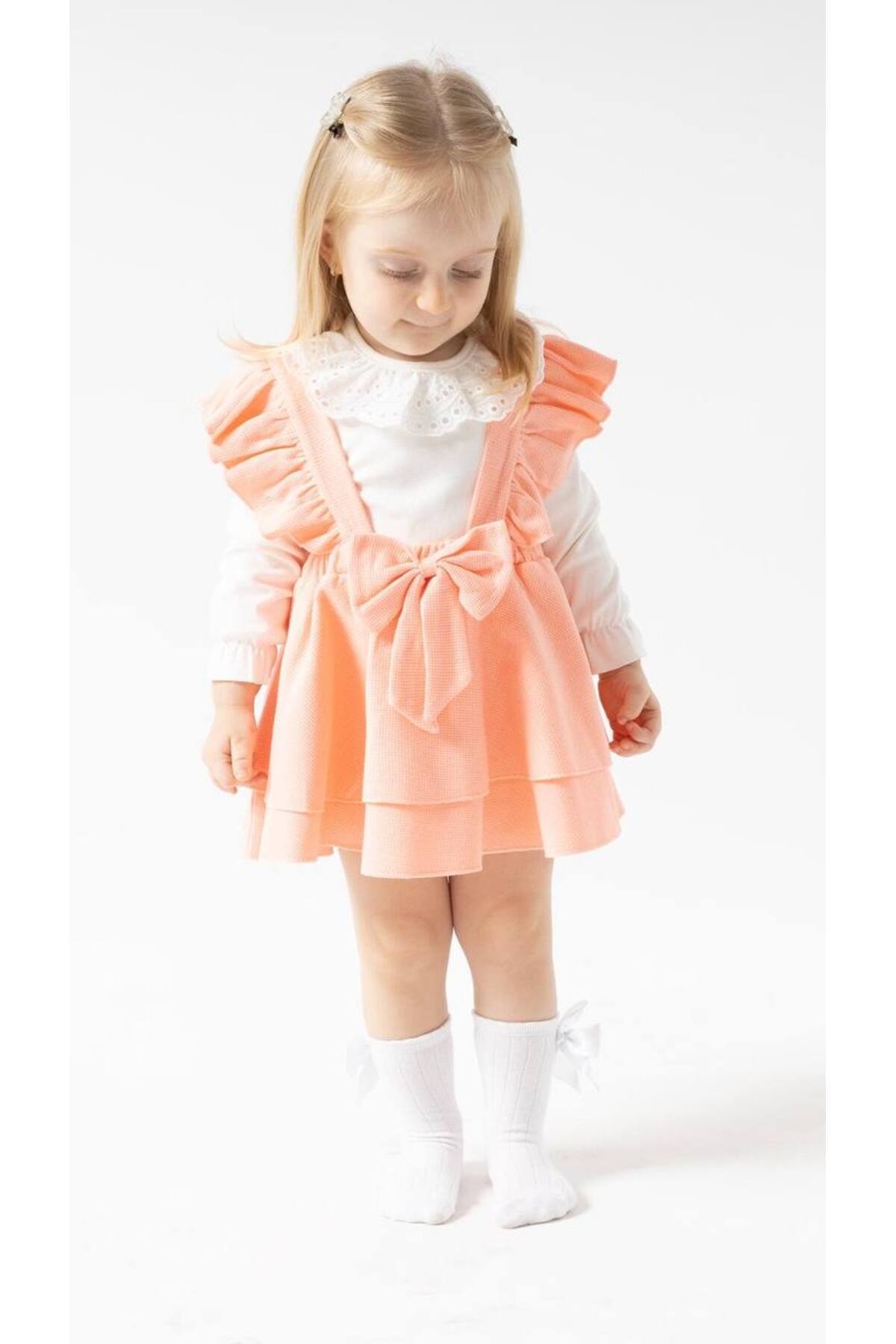 Baby Kız Bebek Fiyonklu %100 Pamuk Şık Jile Etek Elbise Dantelli Çıtçıtlı Body Doğumgünü Özelgün Takım fotoğrafı 5 (önizleme)