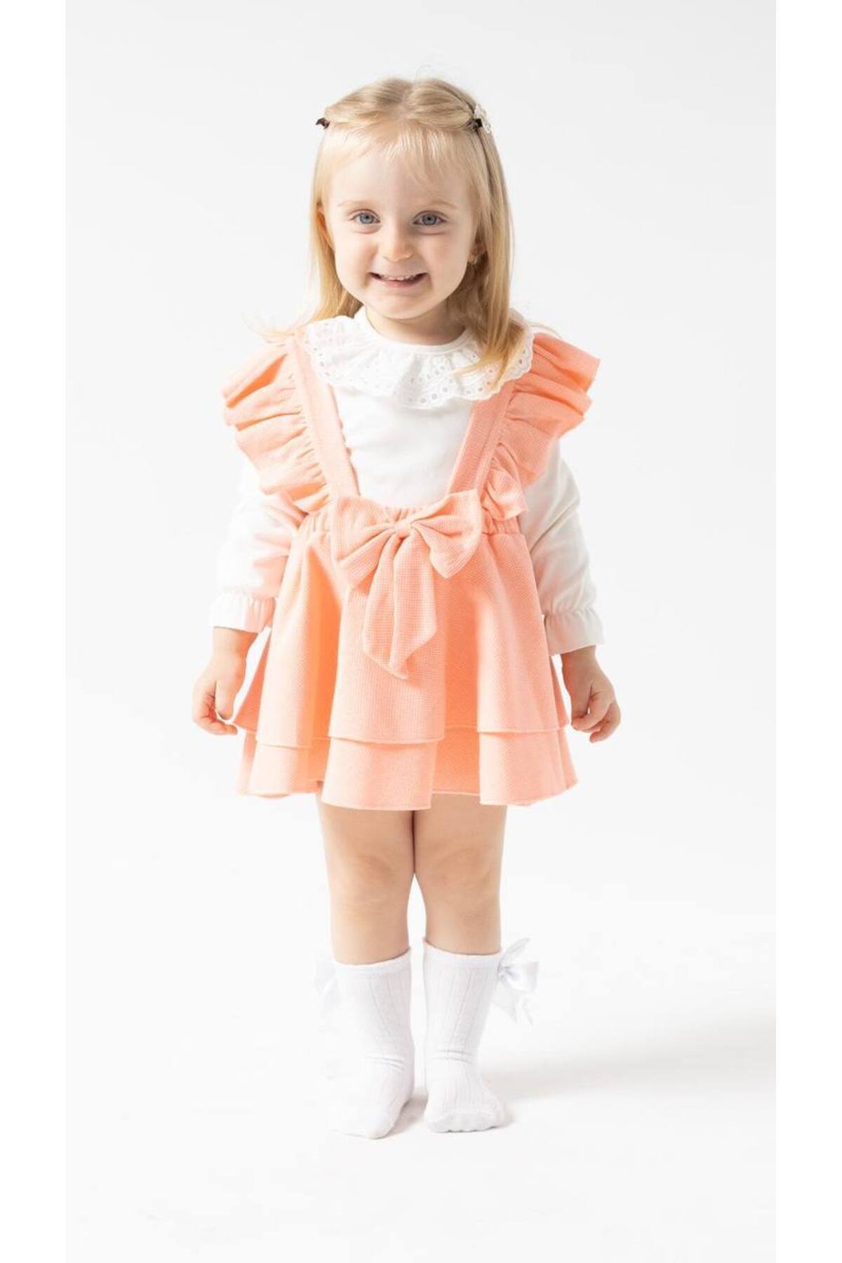 Baby Kız Bebek Fiyonklu %100 Pamuk Şık Jile Etek Elbise Dantelli Çıtçıtlı Body Doğumgünü Özelgün Takım fotoğrafı 6 (önizleme)