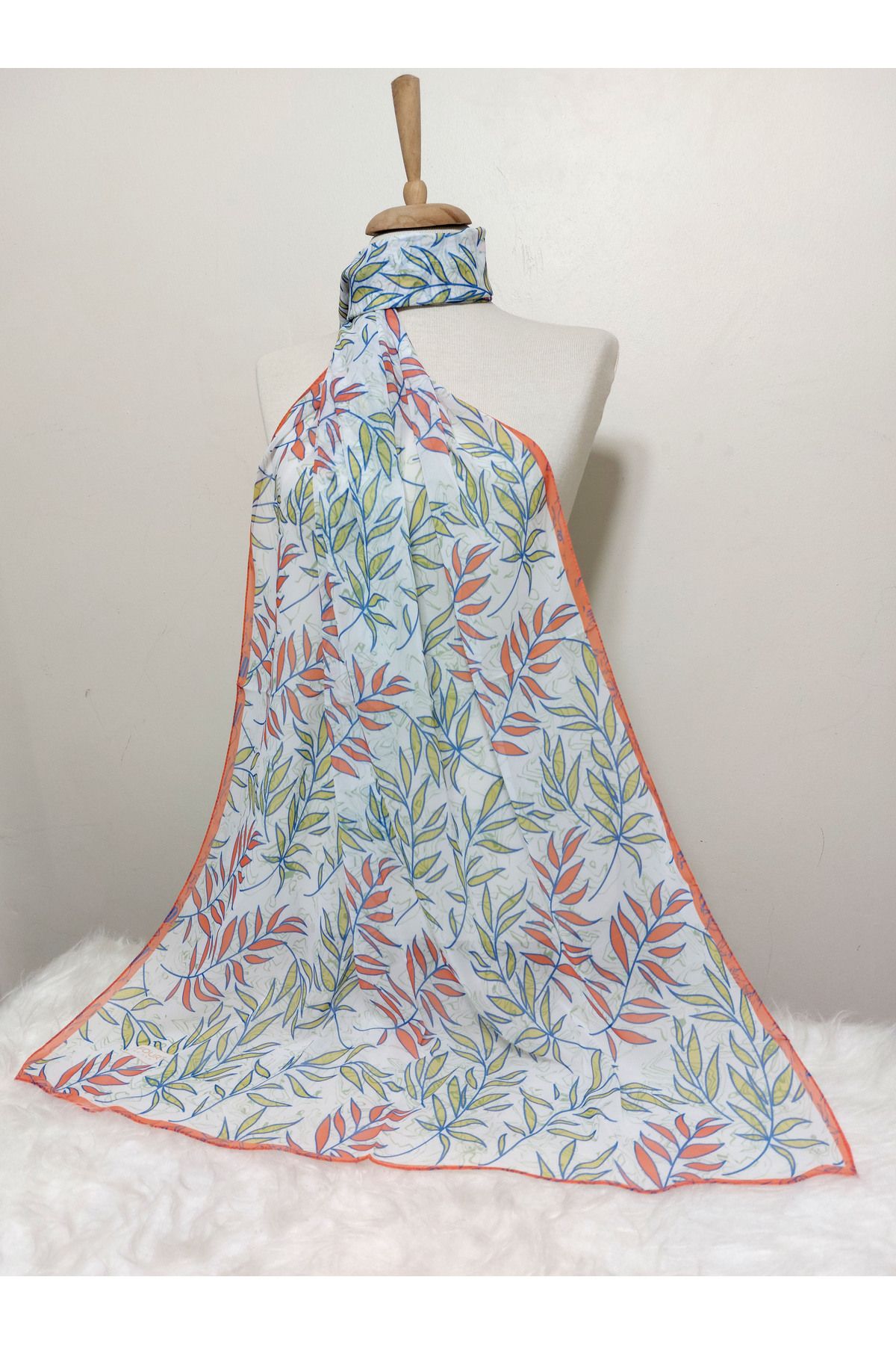 REMOMODA-180X70 cm Patterned Chiffon Shawl - Leaf Model 2