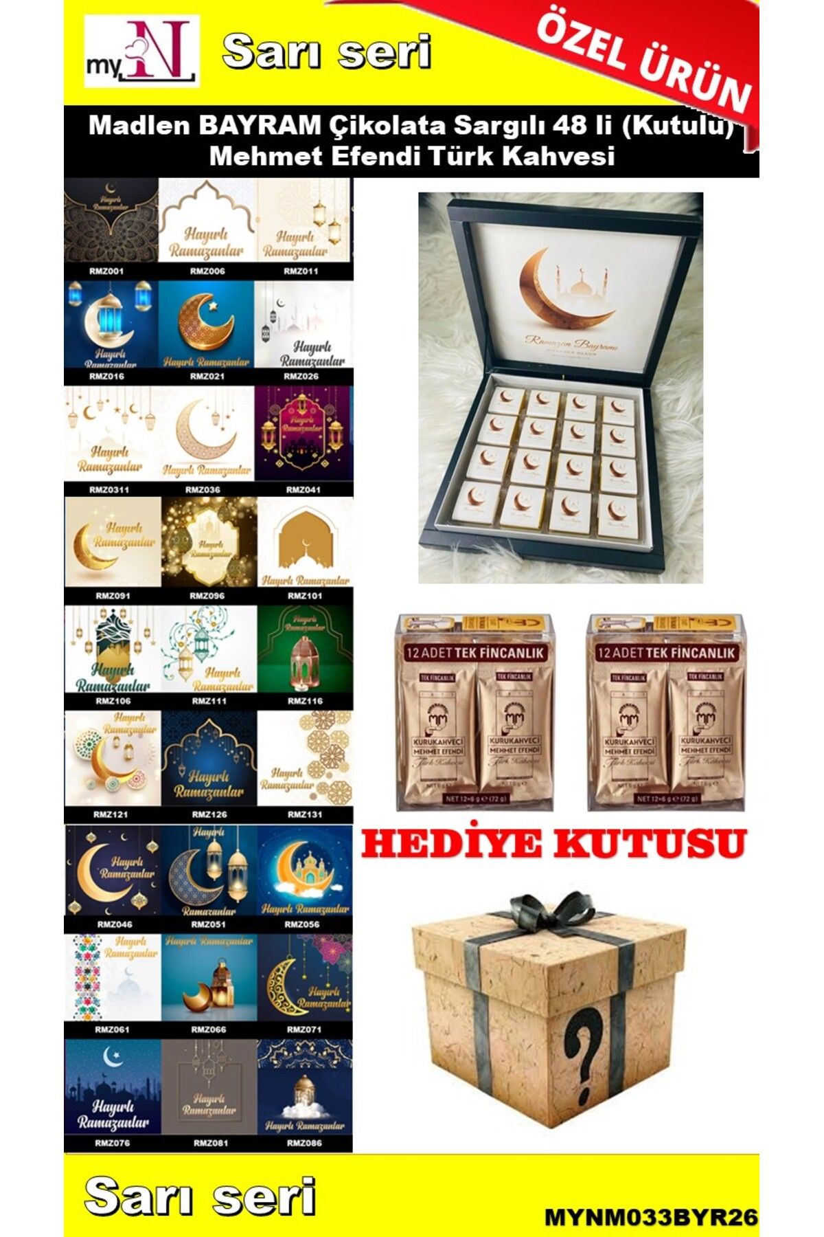 Flurose BAYRAM Çikolatası 48 li (Kutulu) Mehmet Efendi Türk Kahvesi HEDİYELİ SARI SERİ