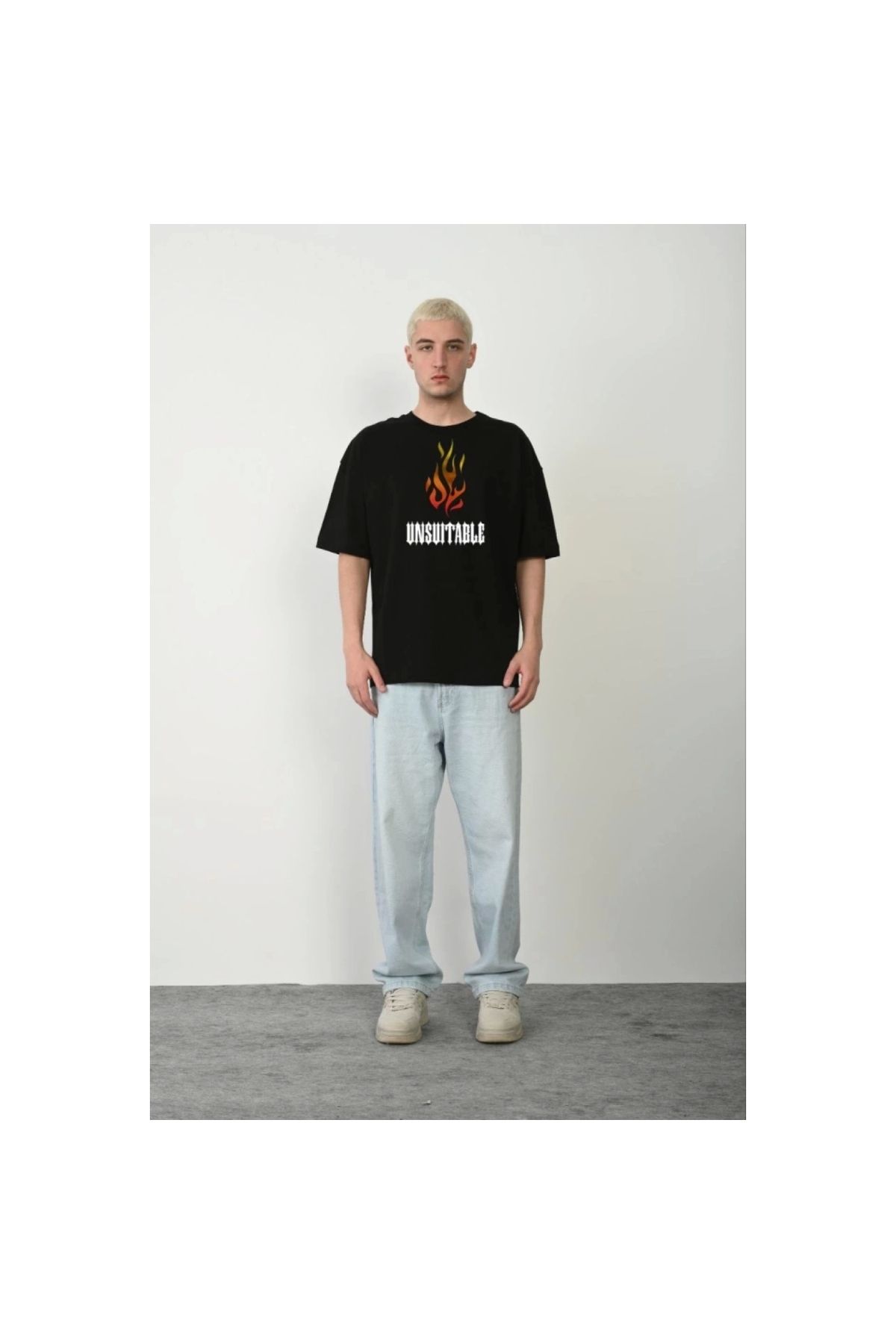 Narnuga MARSiLYAN- Unisex Bisiklet Yaka Baskılı Oversize TShirt