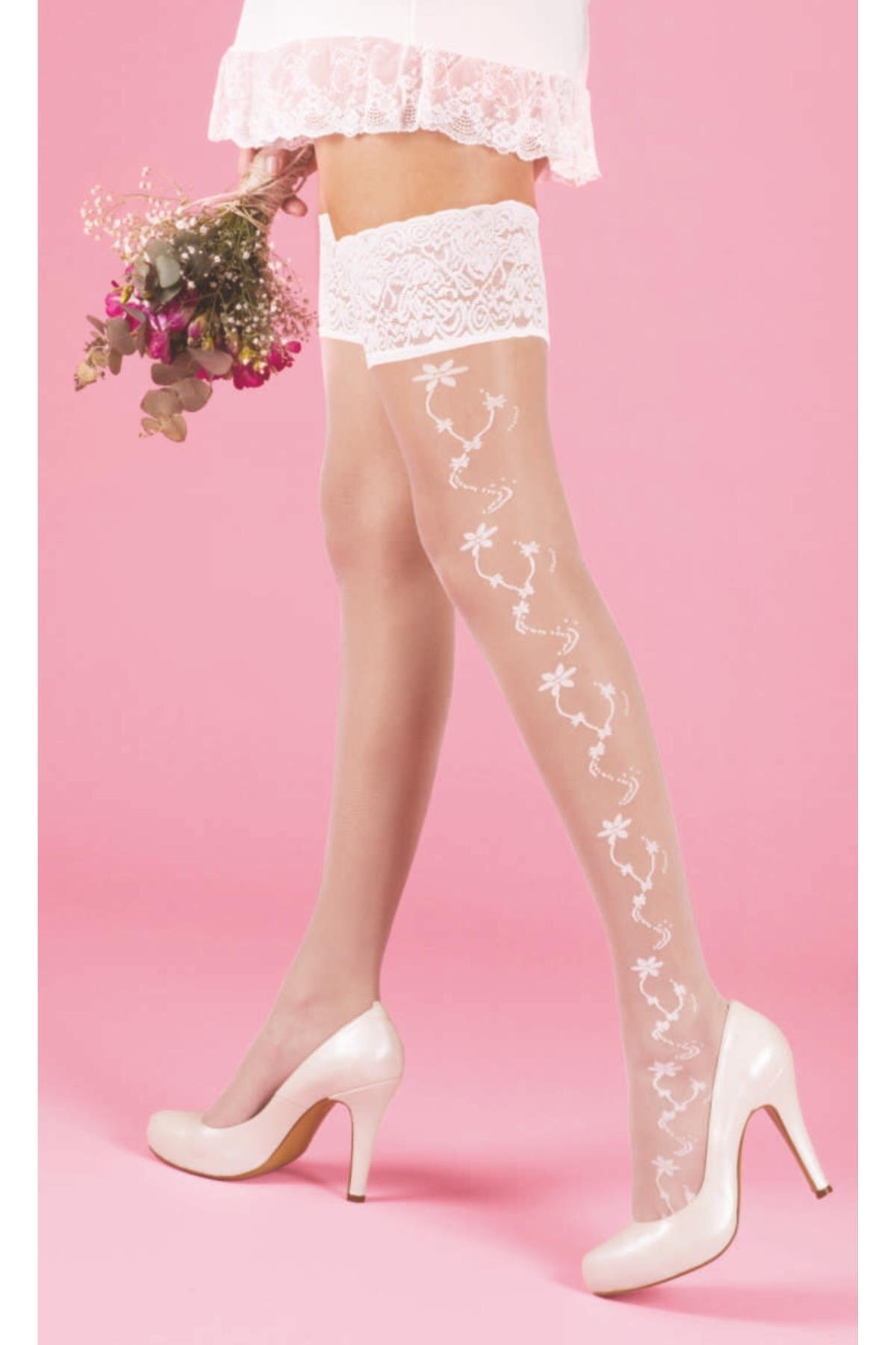 Daymod-Κάλτσες Gabi Silicone Lace Garter ΛΕΥΚΕΣ 5
