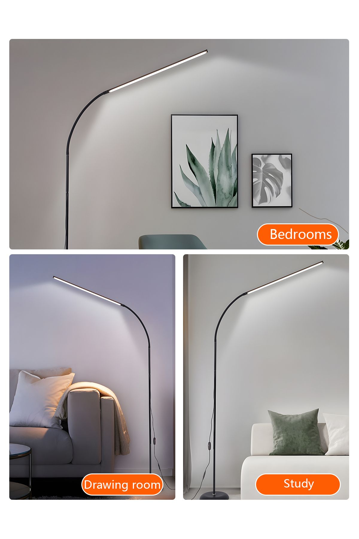 COOYA-مصباح أرضي LED بسيط، قابل للتعديل بزاوية 360 درجة، مفتاح زر ضغط، سطوع ثابت، 12 وات، أسود 4