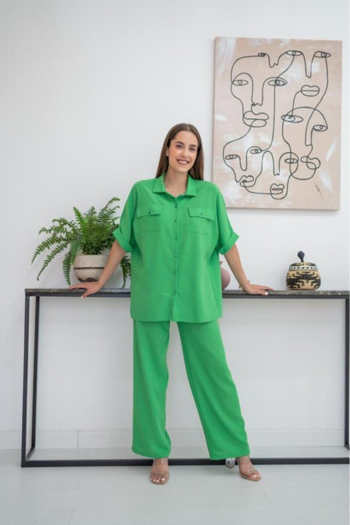 fh fashionhere Yeşil Gömlek Ve Pantolon Takım