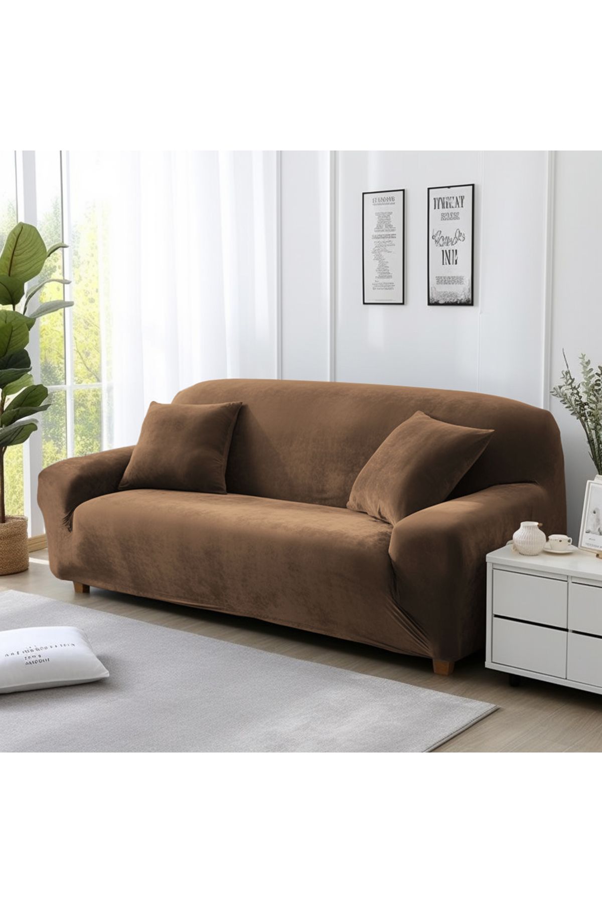 Choice-4seat (235-300cm) Khaki Velvet Sofa Cover Thick Elastic 1/2/3/4 Seater Sofa Cover for Living Room Ve 1