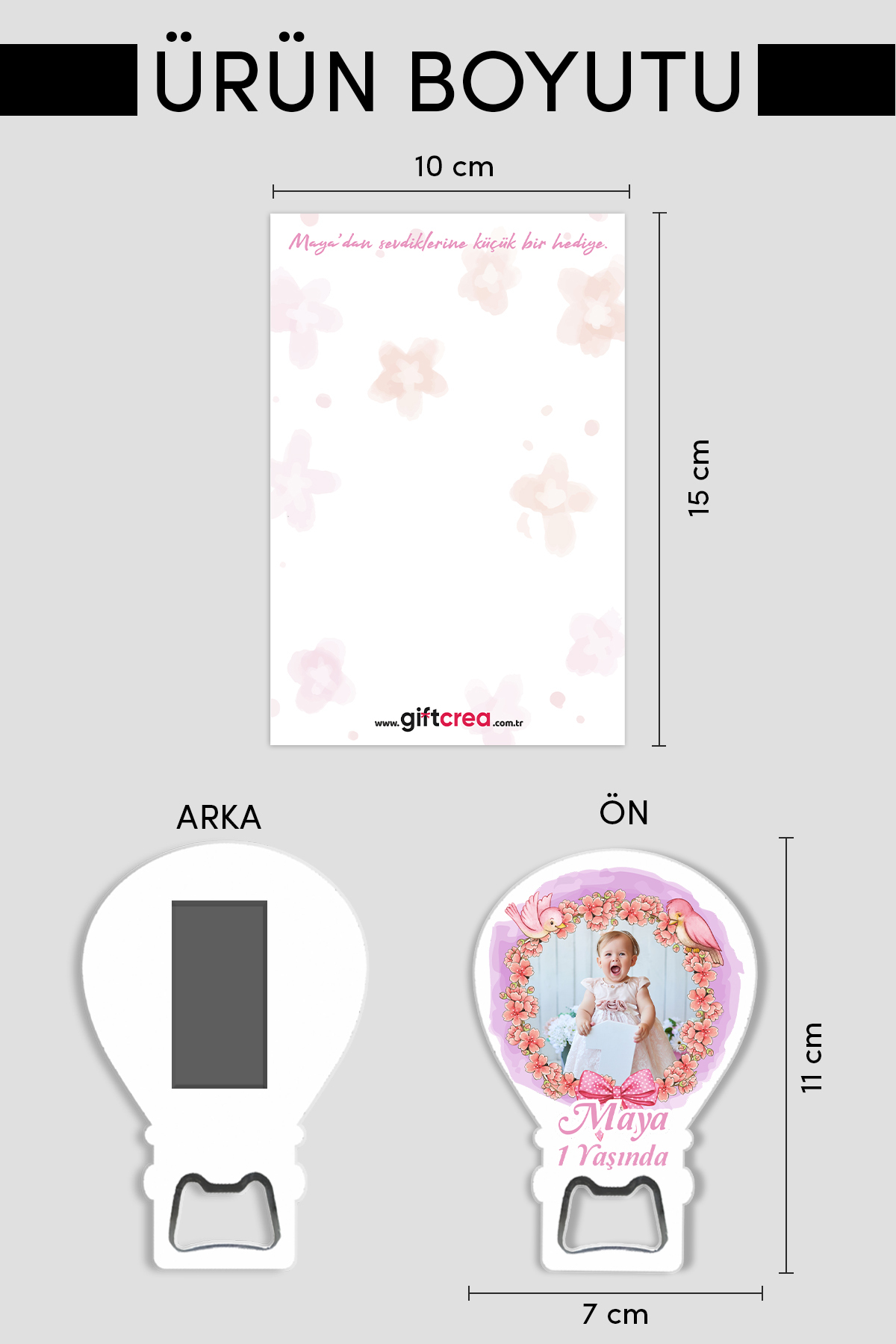 giftcrea Kişiye Özel Fotoğraf Baskılı ve  Açacaklı Balon Magnet – Yeni Doğan , 6 Ay , 1yaş Bebek Hediyesi fotoğrafı 5 (önizleme)
