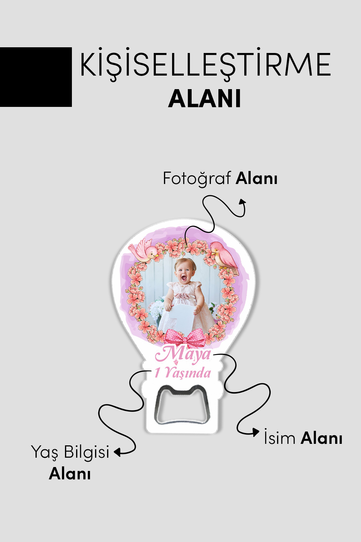 giftcrea Kişiye Özel Fotoğraf Baskılı ve  Açacaklı Balon Magnet – Yeni Doğan , 6 Ay , 1yaş Bebek Hediyesi fotoğrafı 3 (önizleme)
