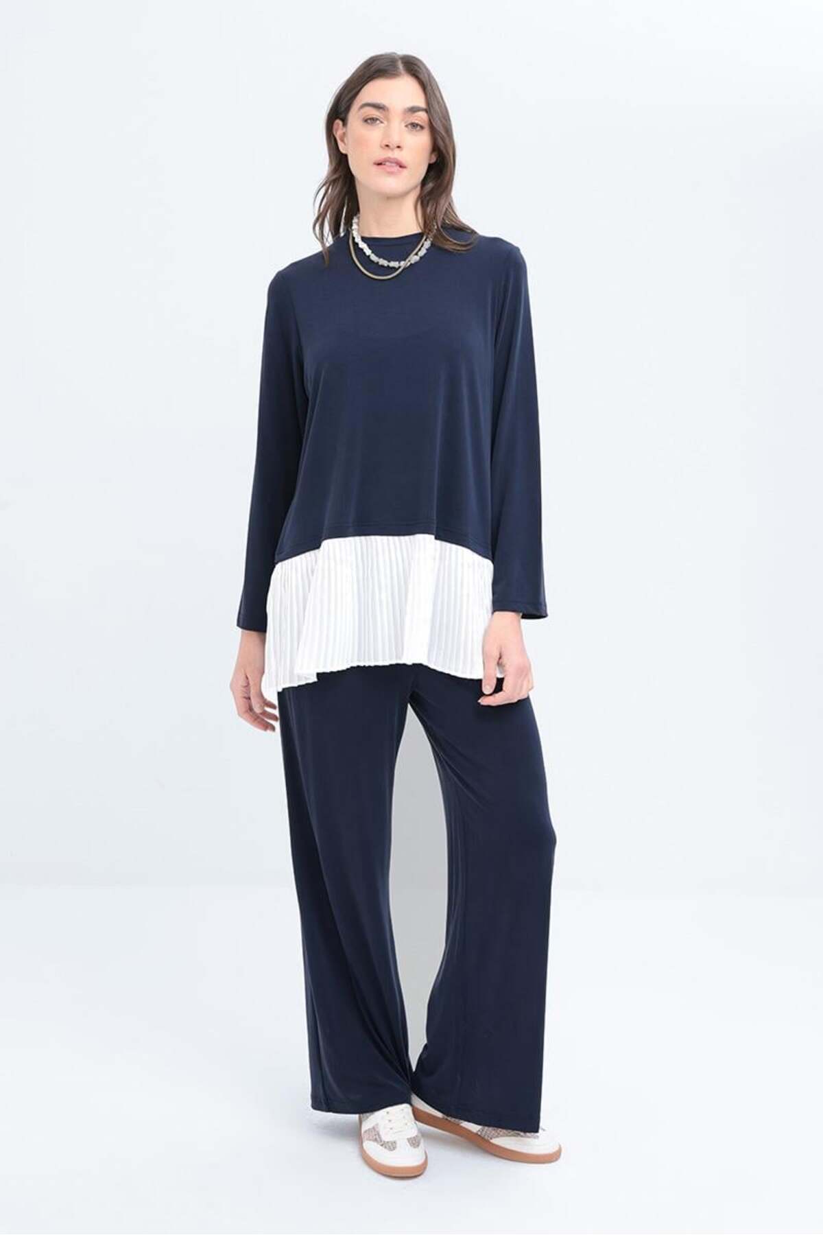 ALLDAY-Indigo-Pile Garnished Lycra Trousers Suit 2