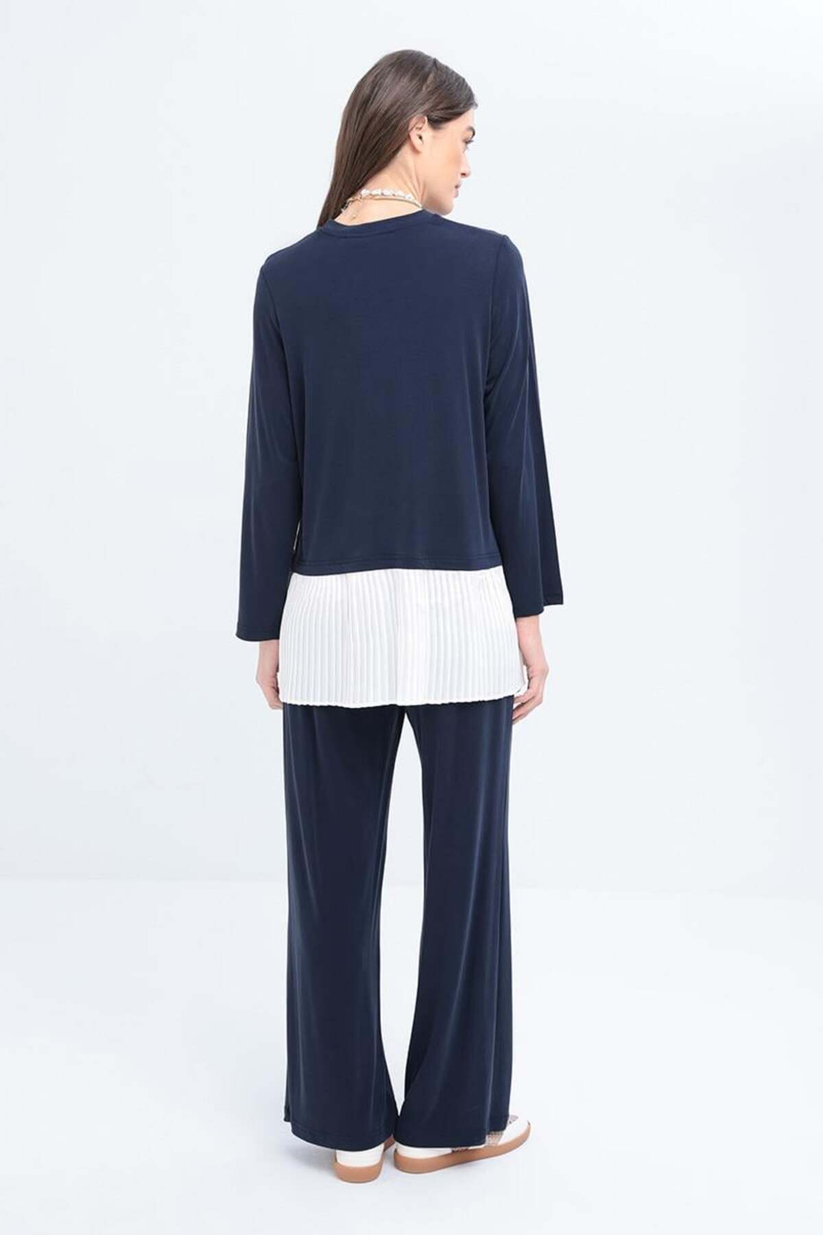 ALLDAY-Indigo-Pile Garnished Lycra Trousers Suit 3