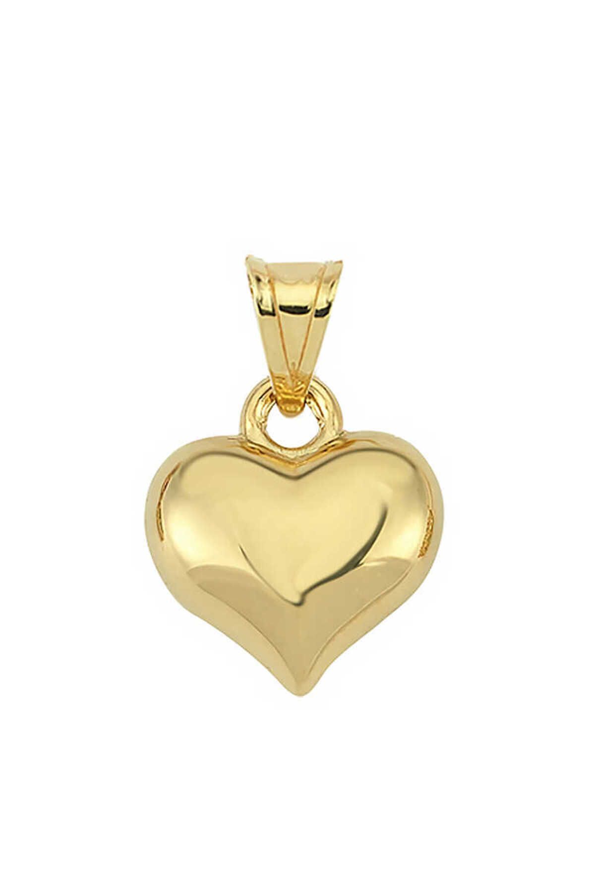 Findit Gümüş Küçük 3 Boyutlu Gold Kalp Kadın Kolye Ucu