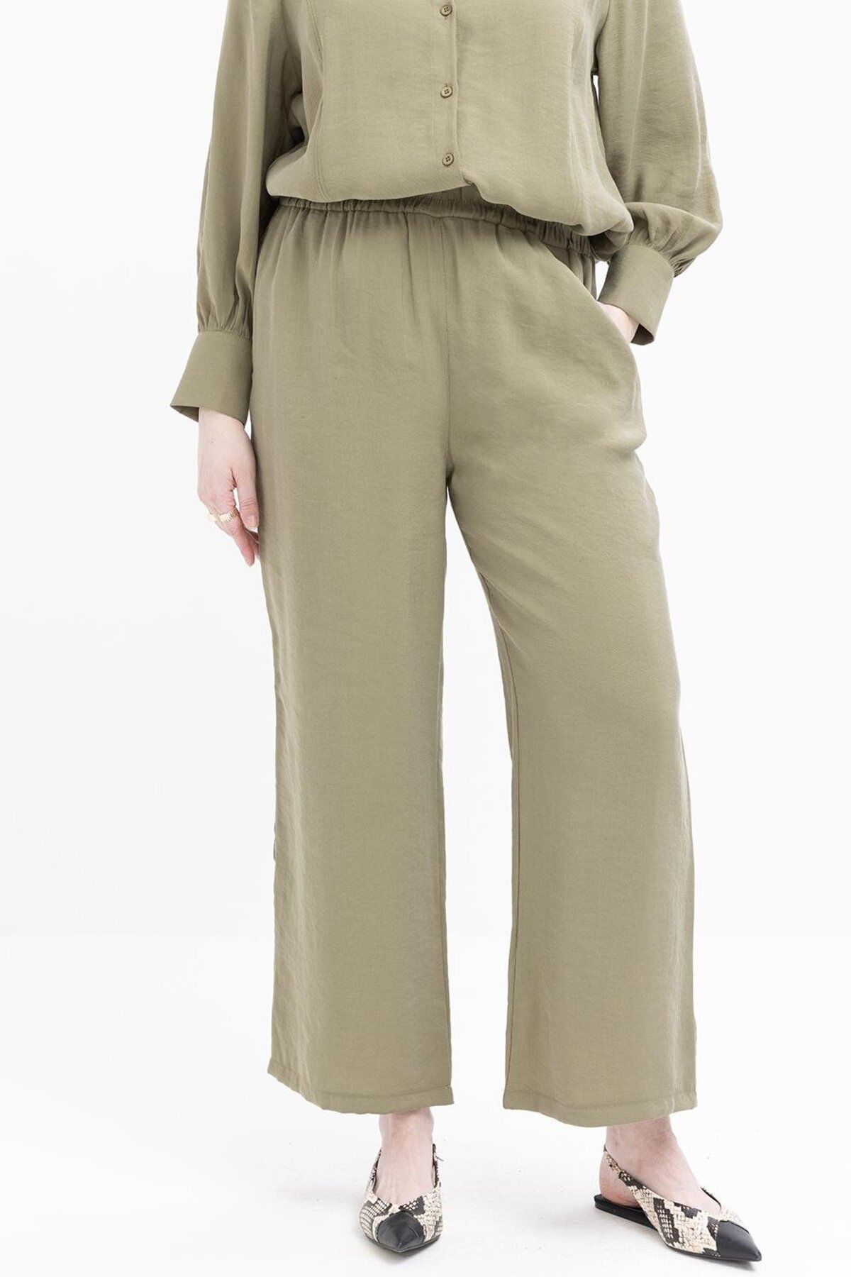 ALLDAY-Khaki-Slit Detailed Large Size Modal Trousers Suit 4
