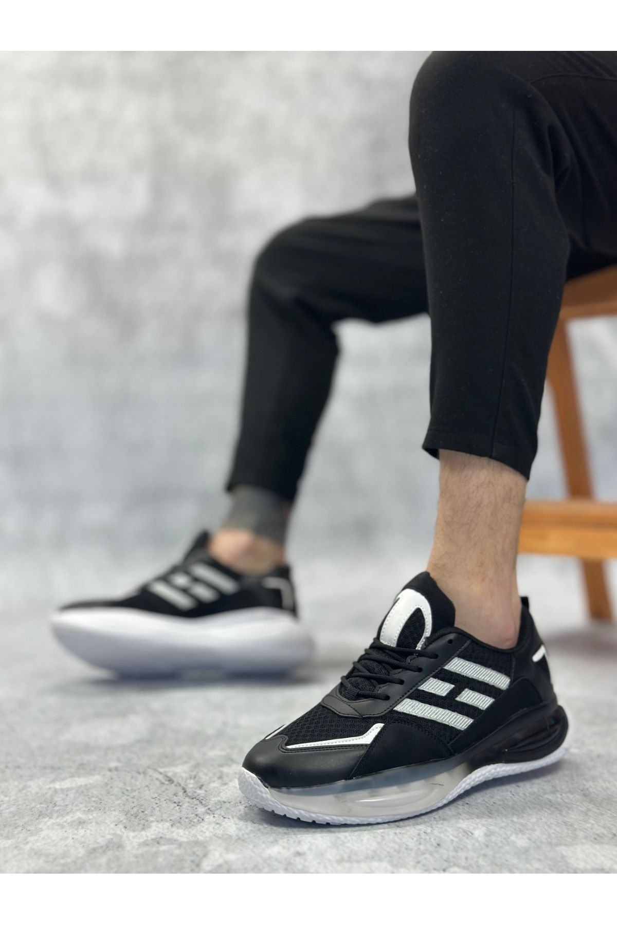 BOA BA0650 Tarz Sneakers Yüksek Taban Siyah Beyaz Spor Ayakkabısı
