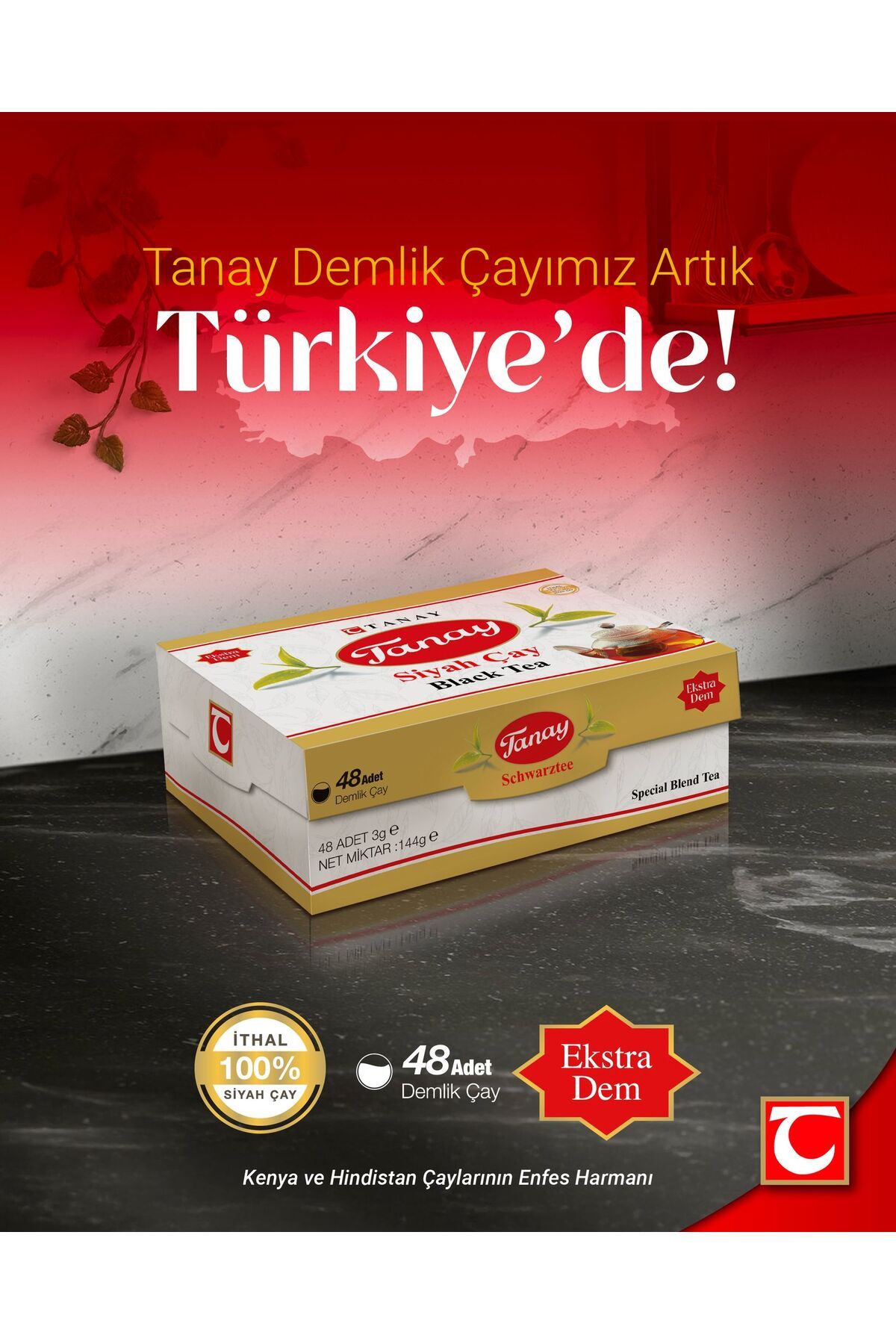 Tanay Demlik Poşet Çay 3 gr X 48 Li 144 gr Yaprak Çayı Siyah 100% Ithal Süzen Black Tea.