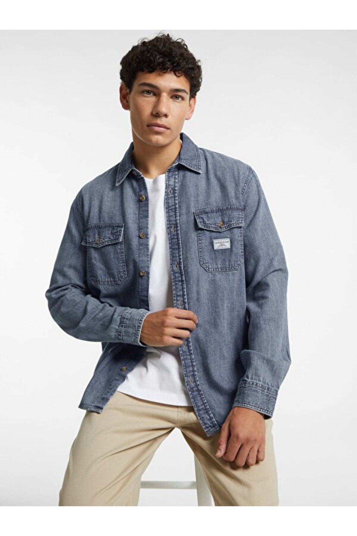 Guess-Cămașă din denim pentru bărbați, cu croiala normală 4
