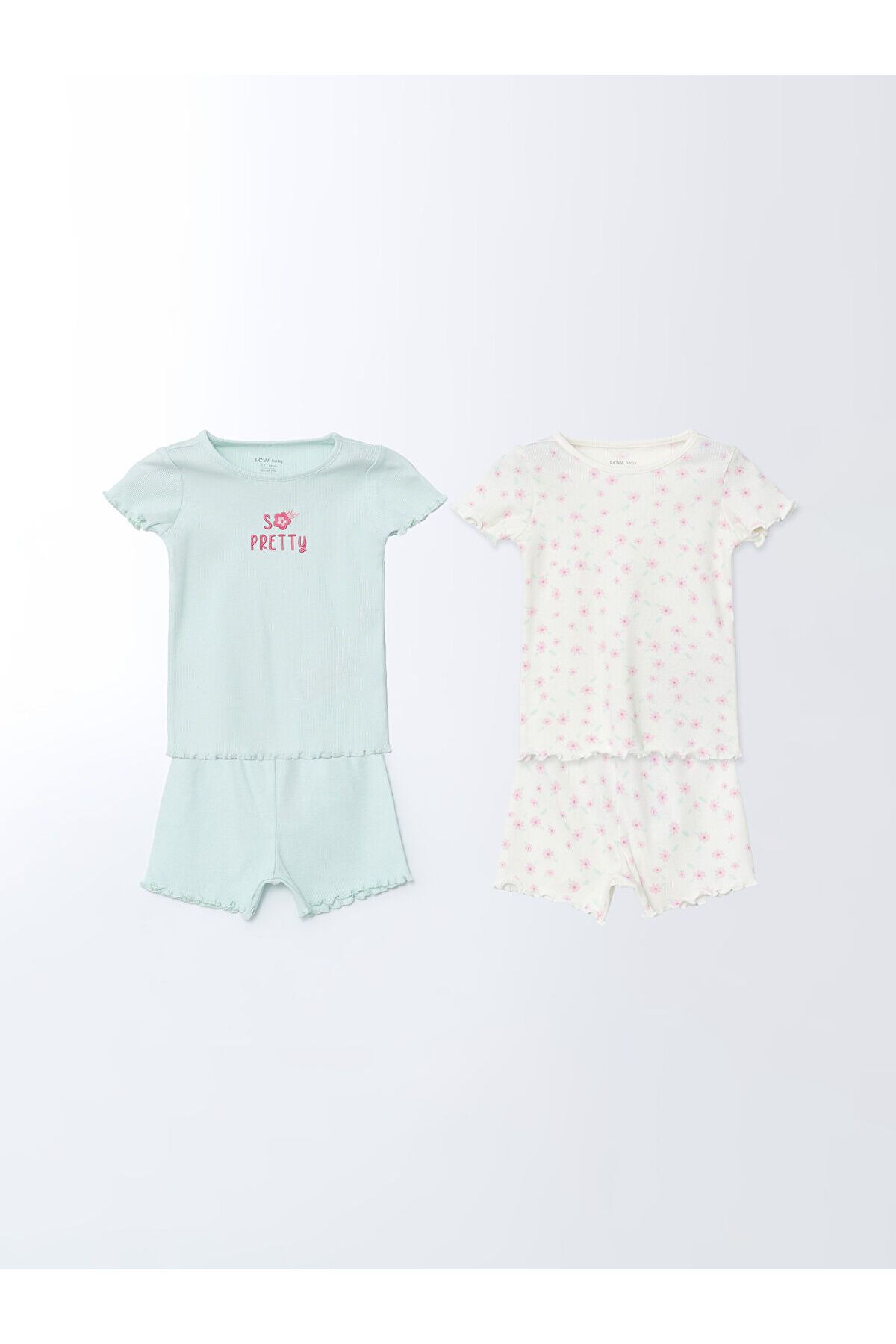 LC Waikiki Bisiklet Yaka Çiçekli Kız Bebek Şortlu Pijama Takım 2'li