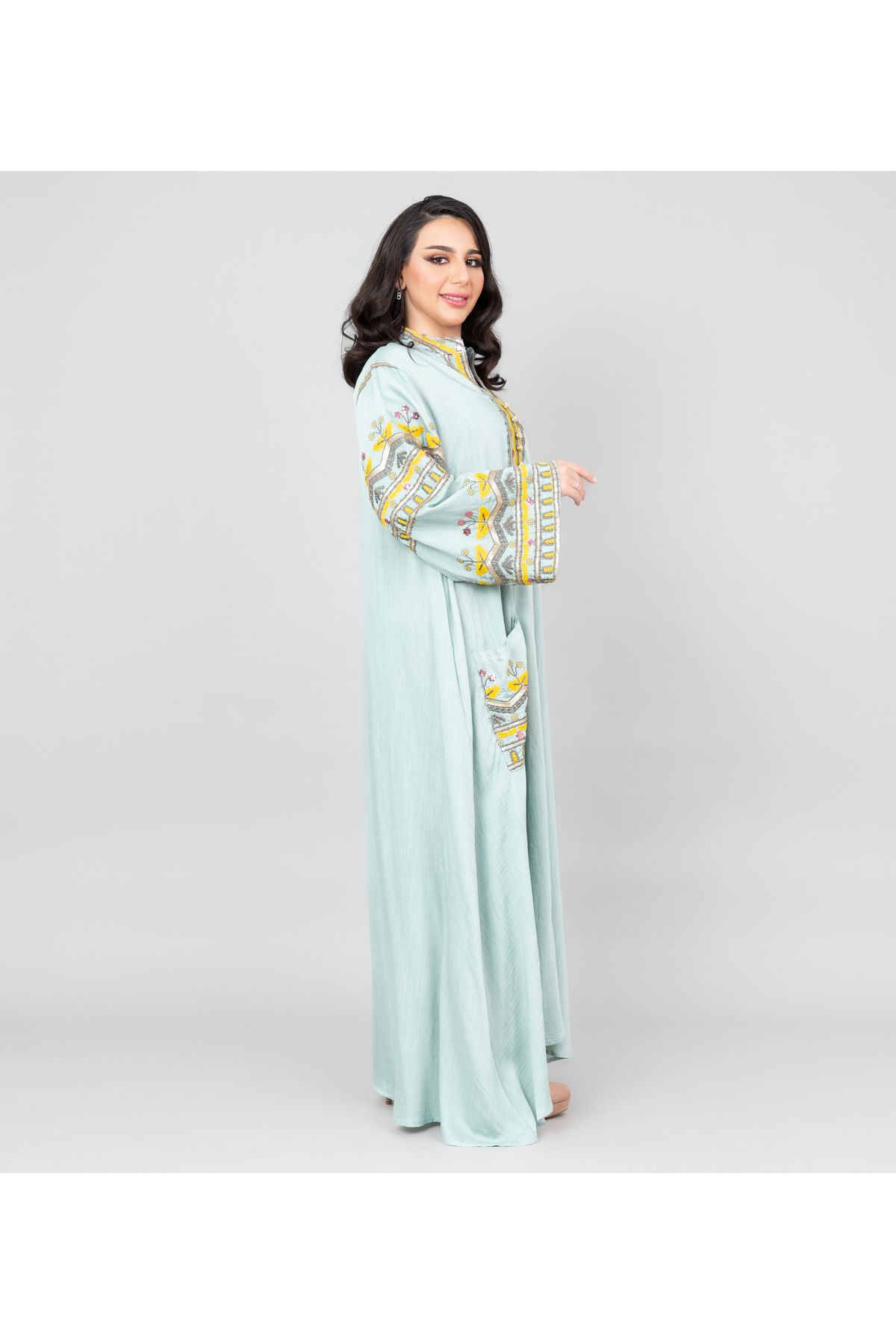 IKKXA-Solid Embroidery Jalabiya with Pocket 3