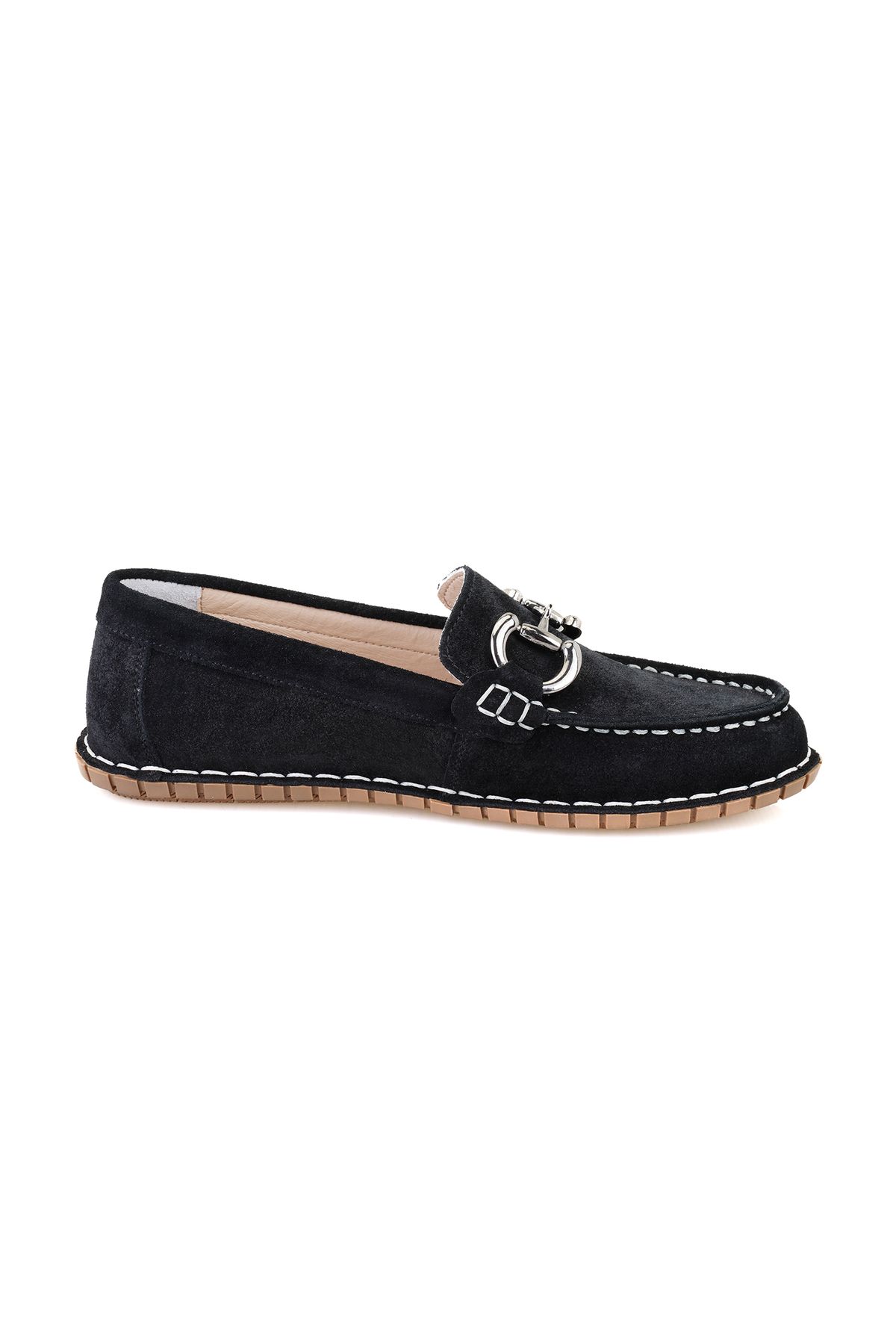 Desa Mocasini De Dama Din Piele Intoarsa Neagra Confortabila Cu Accesorii Cu Catarama Femeie - 36