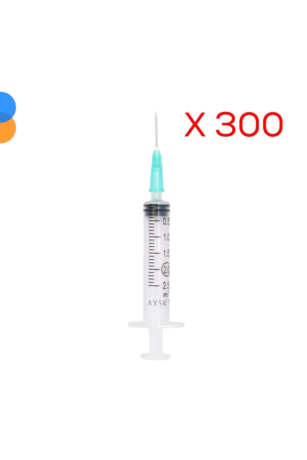 Ayset 2cc 3 Parça (CONTALI) Kısa (21GX16MM) Yeşil Uçlu Enjektör 300'lü Paket