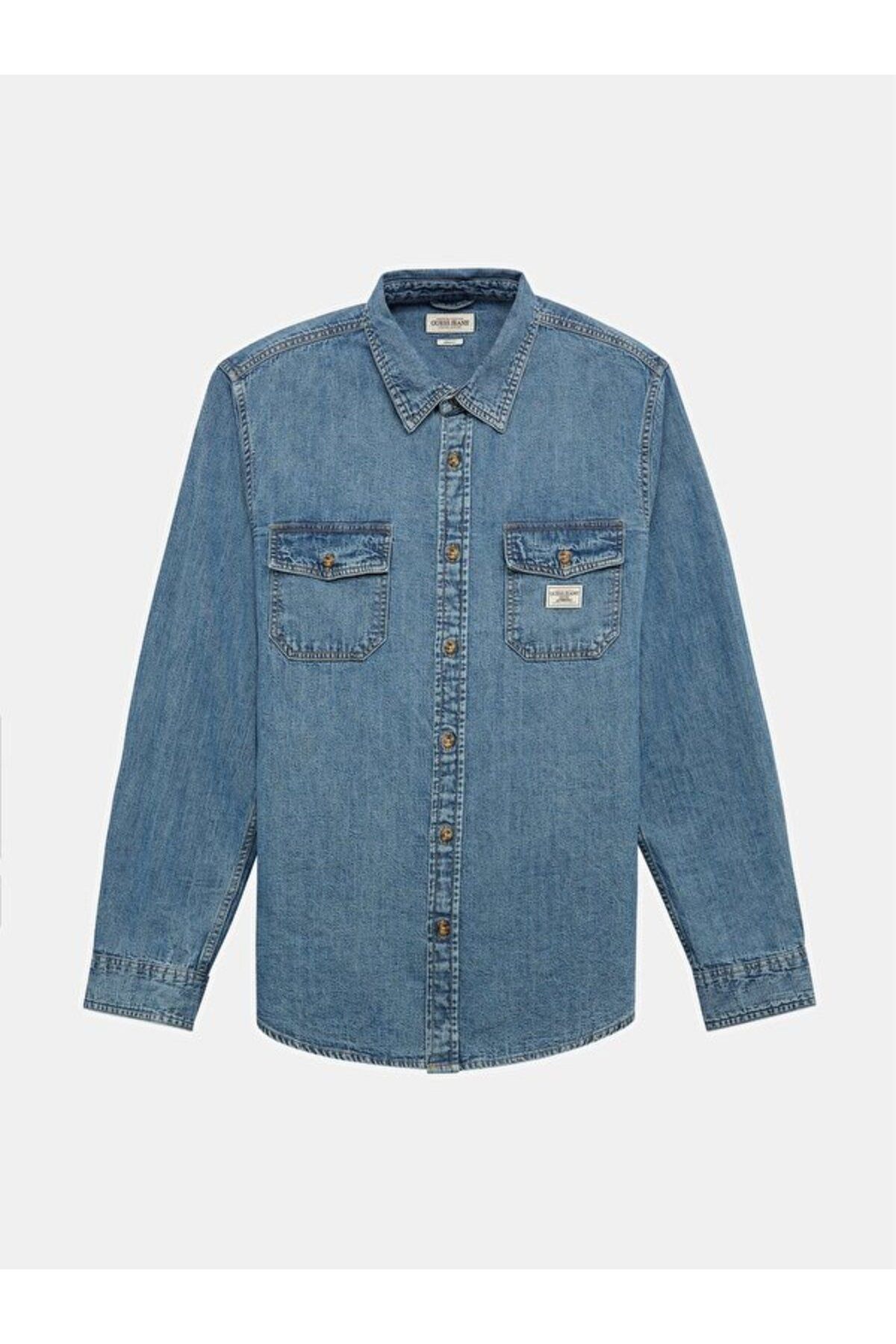 Guess-Cămașă din denim pentru bărbați, cu croiala normală 6