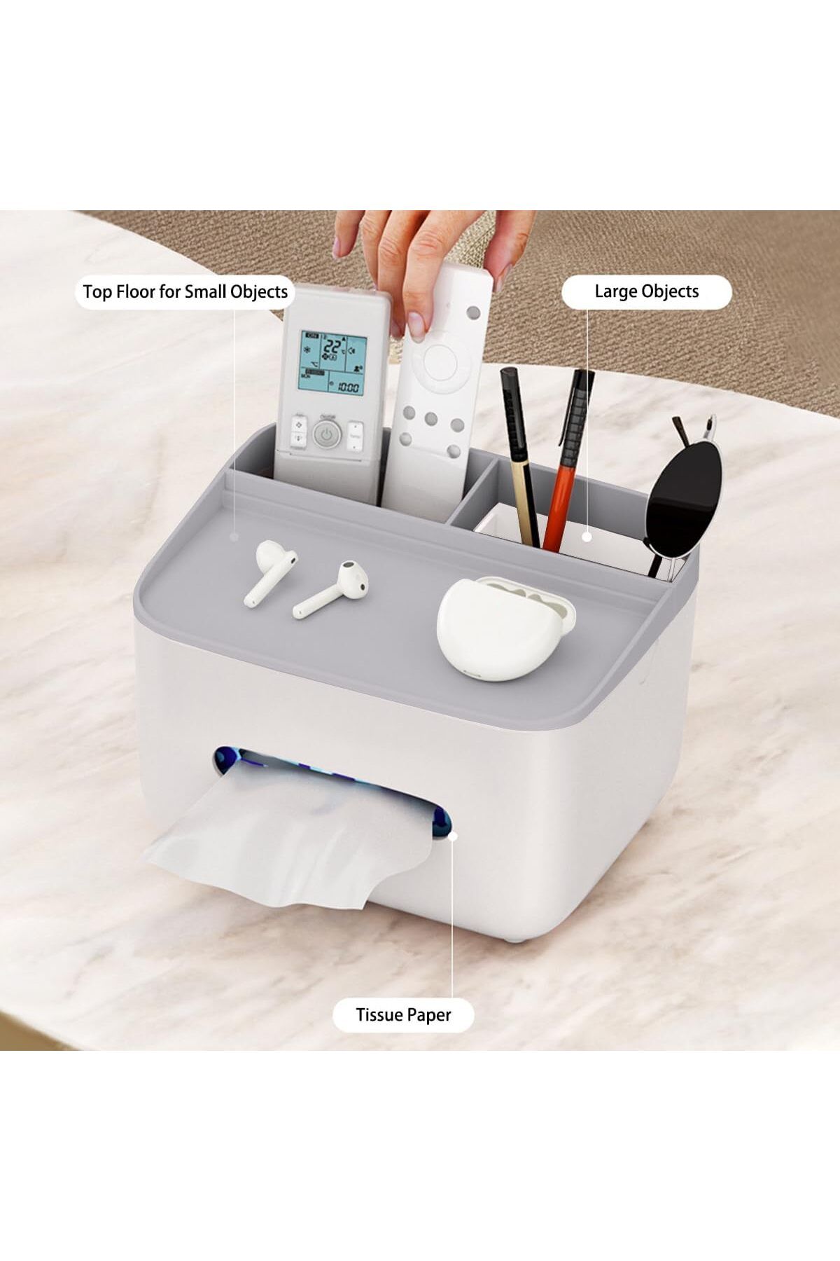 COOYA-Multifunctional Tissue Storage Box,Home Rectangular Tissue Container with Remote Control Holder 6