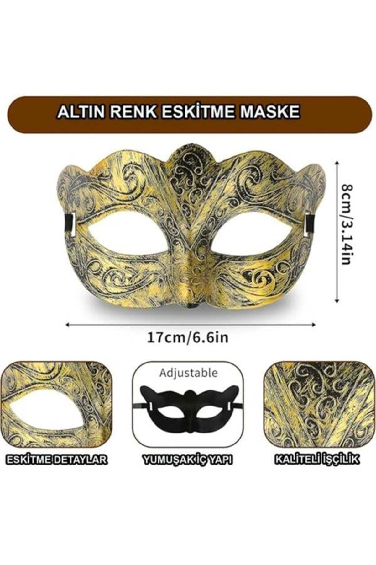 feifei Altın Renk Eskitme Balo Maskesi - Venedik Tarzı Parti Maskesi