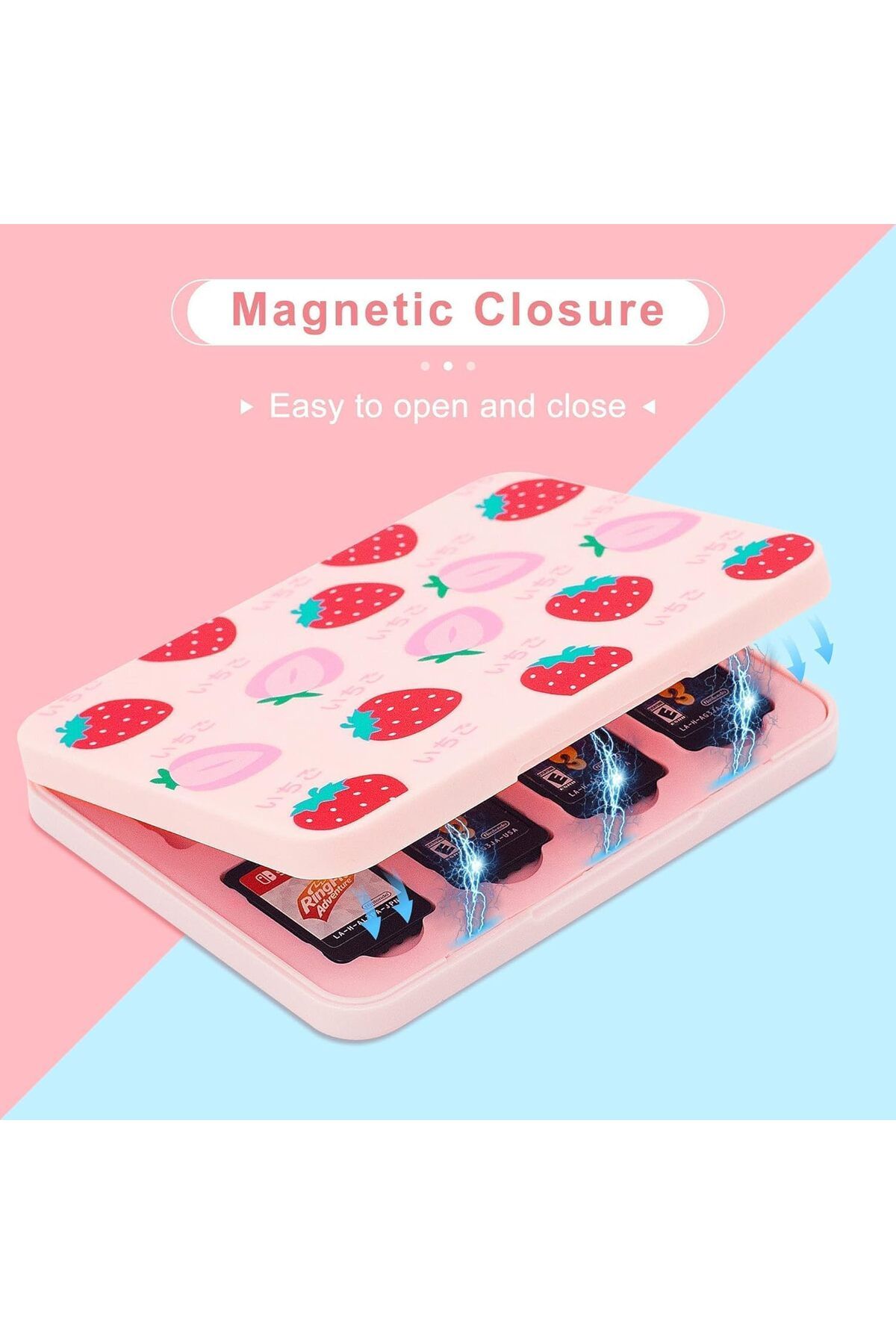 COOYA-Game Card Case, Portable Storage Case, Portable Game Cartridge, Cute Strawberry Pattern Storage Box 4