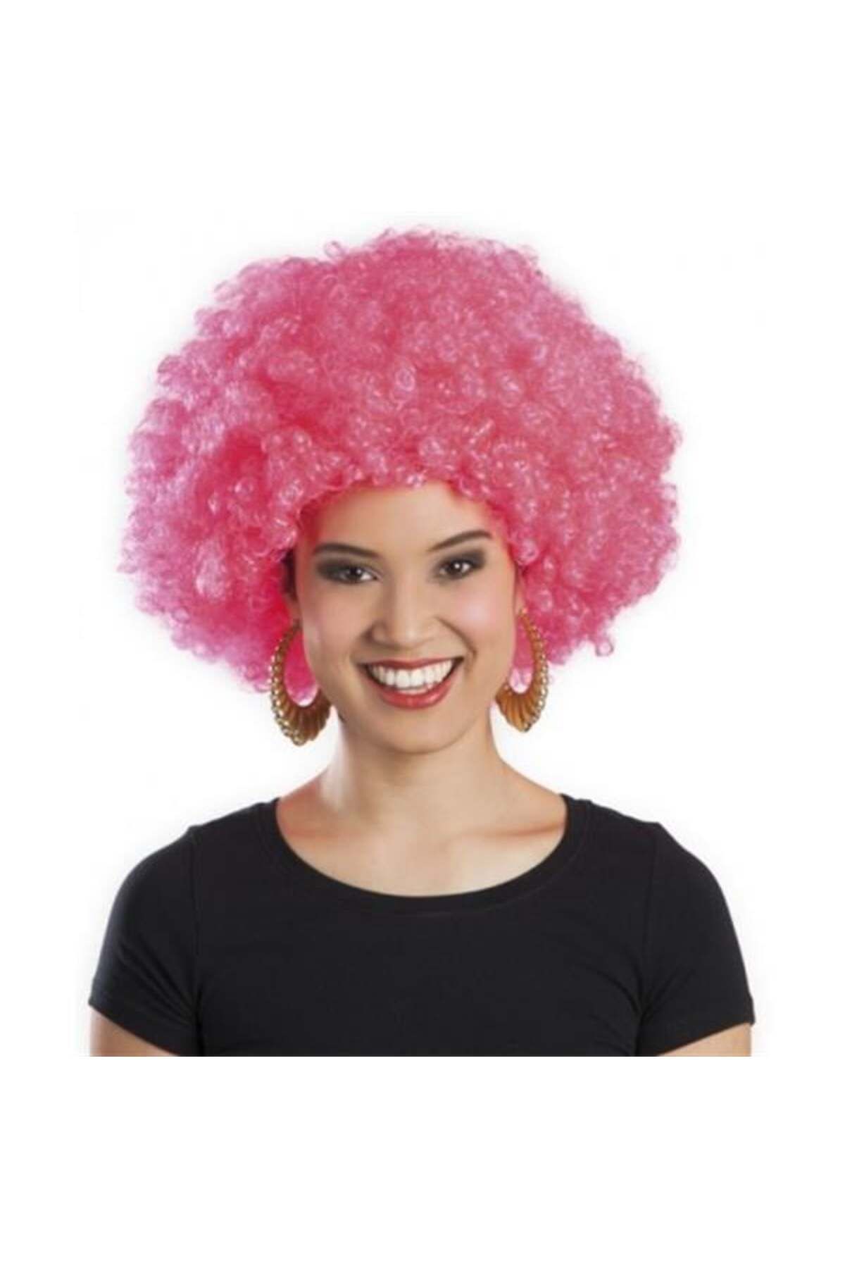 ÖYKÜ VE YİĞİT Pembe Renk Kıvırcık Afro Bonus Parti Peruğu
