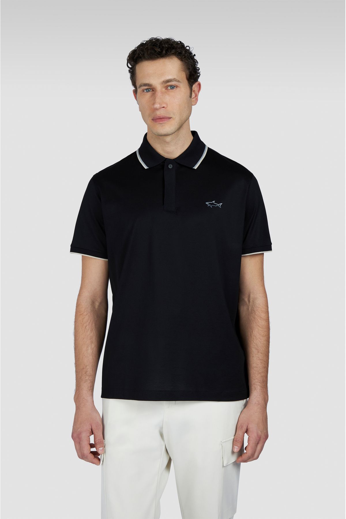 PAUL&SHARK Erkek Pamuklu Marka Logolu Kısa Kollu Polo Yaka Siyah Polo Yaka T-Shirt 25411301A-011