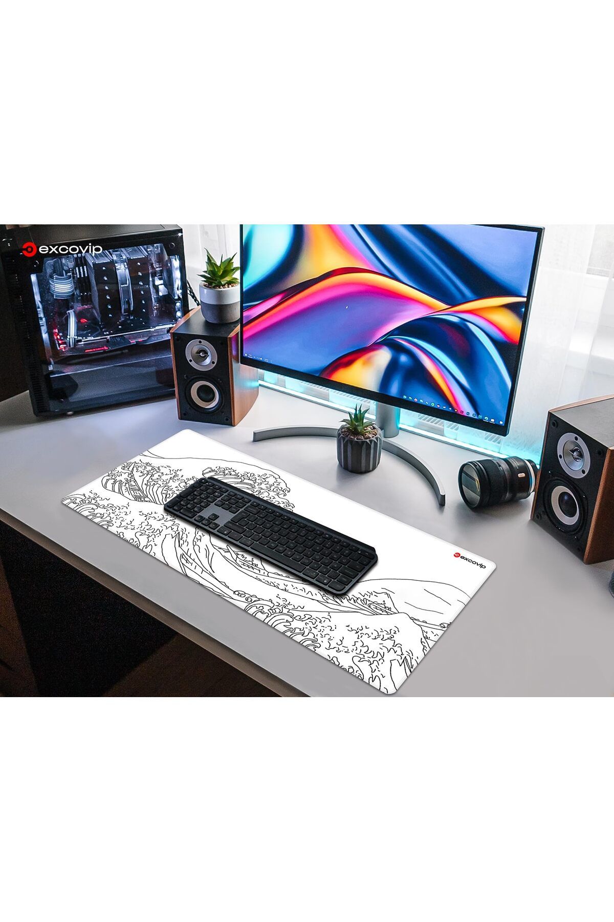 erorex-Large Gaming Mouse Pad Xl Japanese Wave Anti Skid Mousepad Large Keyboard Mouse Pad Desk Mat With 2