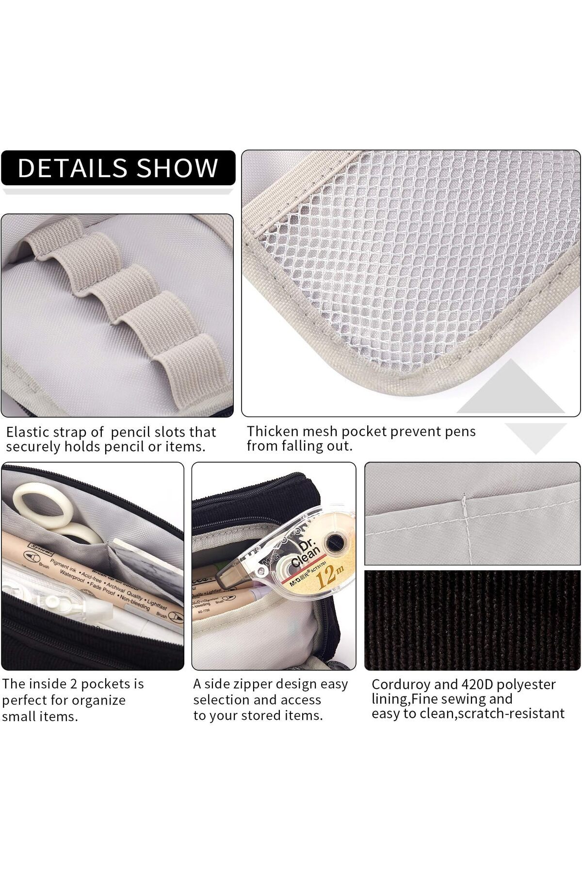 erorex-Big Capacity Pencil Case Canvas High Large Storage Pouch Marker Pen Case Simple Stationery Bag 6