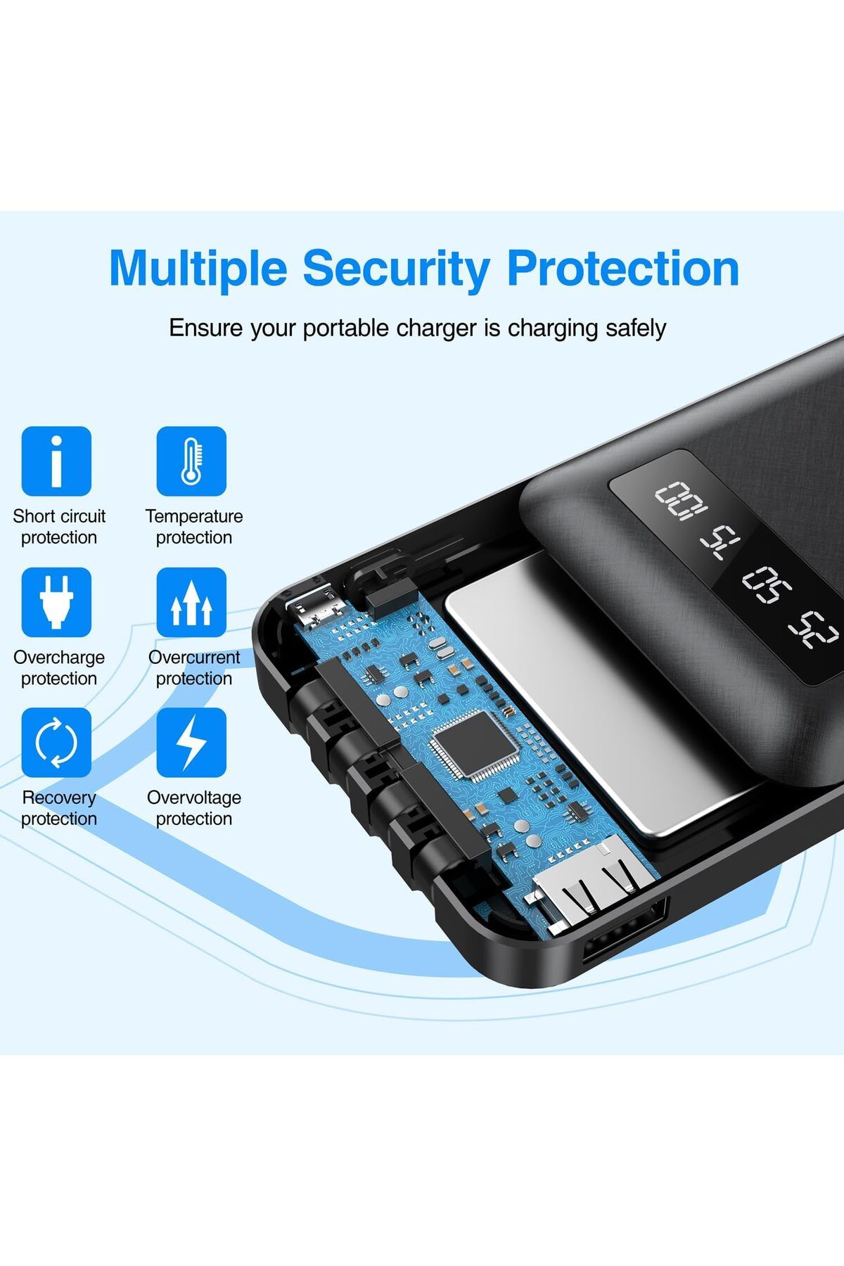 erorex-Power Bank 10000Mah With Built In Cable Portable Charger 4 Outputs 2 Inputs Built In Phone Stand 7