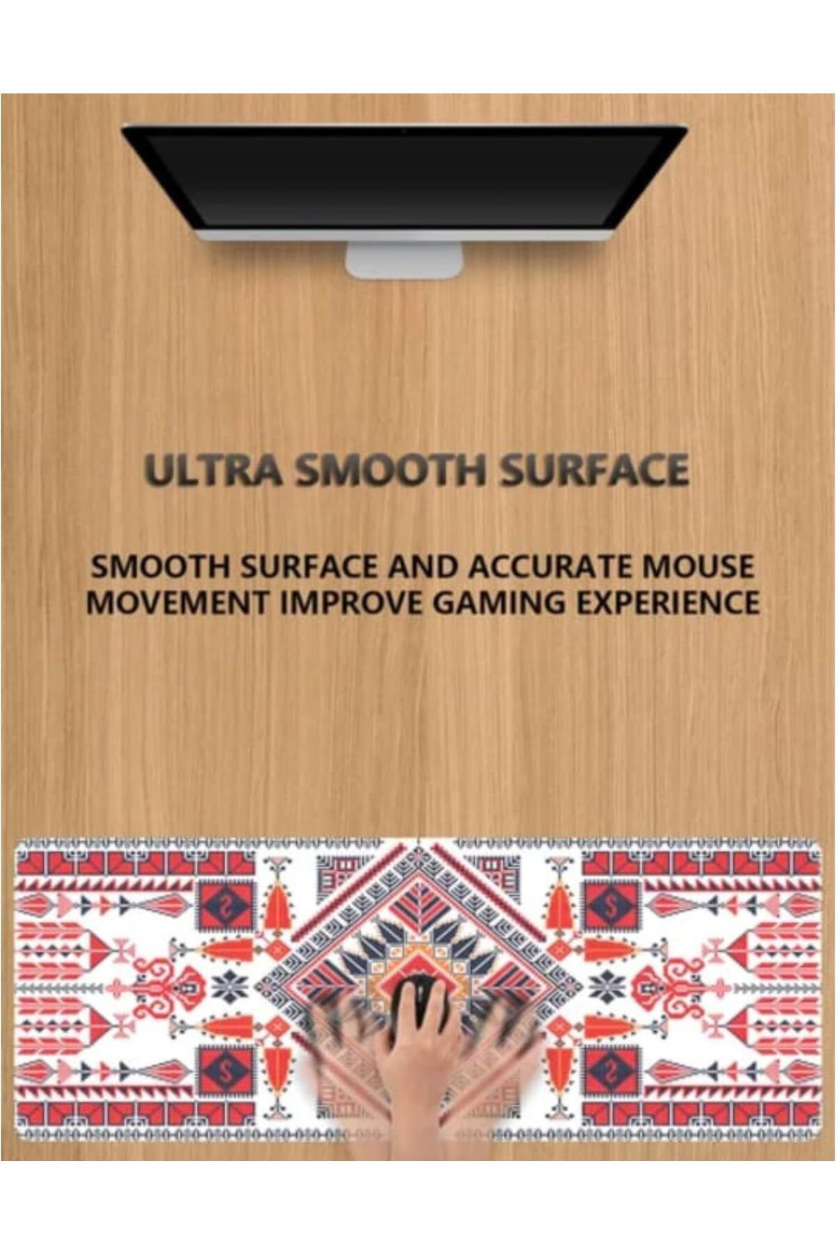 erorex-Geometric Pattern Extended Mouse Pad Xl 80 X 30 Cm Anti Slip Rubber Base Stitched Edges Suitable 4