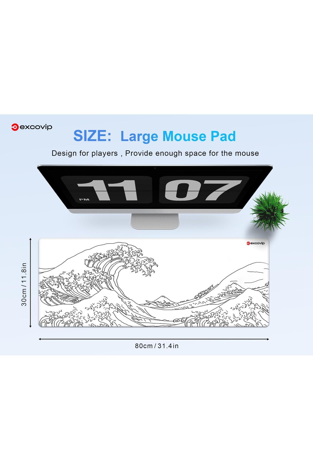 erorex-Large Gaming Mouse Pad Xl Japanese Wave Anti Skid Mousepad Large Keyboard Mouse Pad Desk Mat With 6