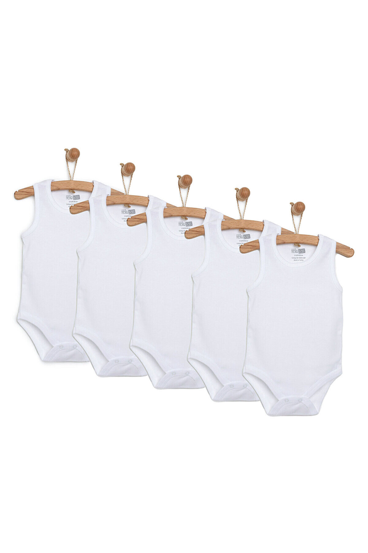 ebebek Hello Baby HelloBaby Unisex 5li Beyaz Body Zarf Yaka Atlet Kol Beyaz