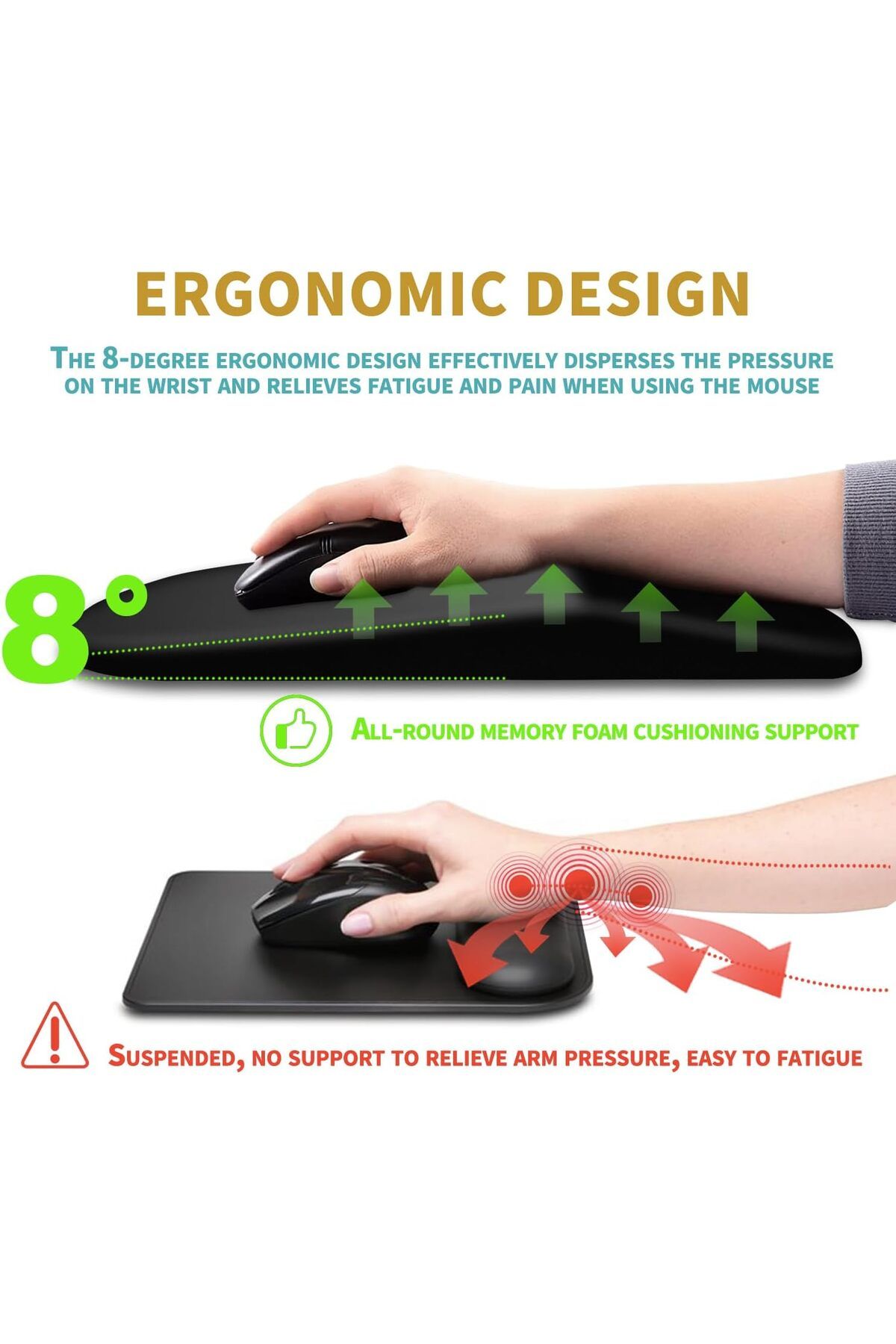 erorex-Ergonomic Mouse Pad Wrist Support With Massage Design Wrist Rest Pain Relief Mousepad With Memory 5
