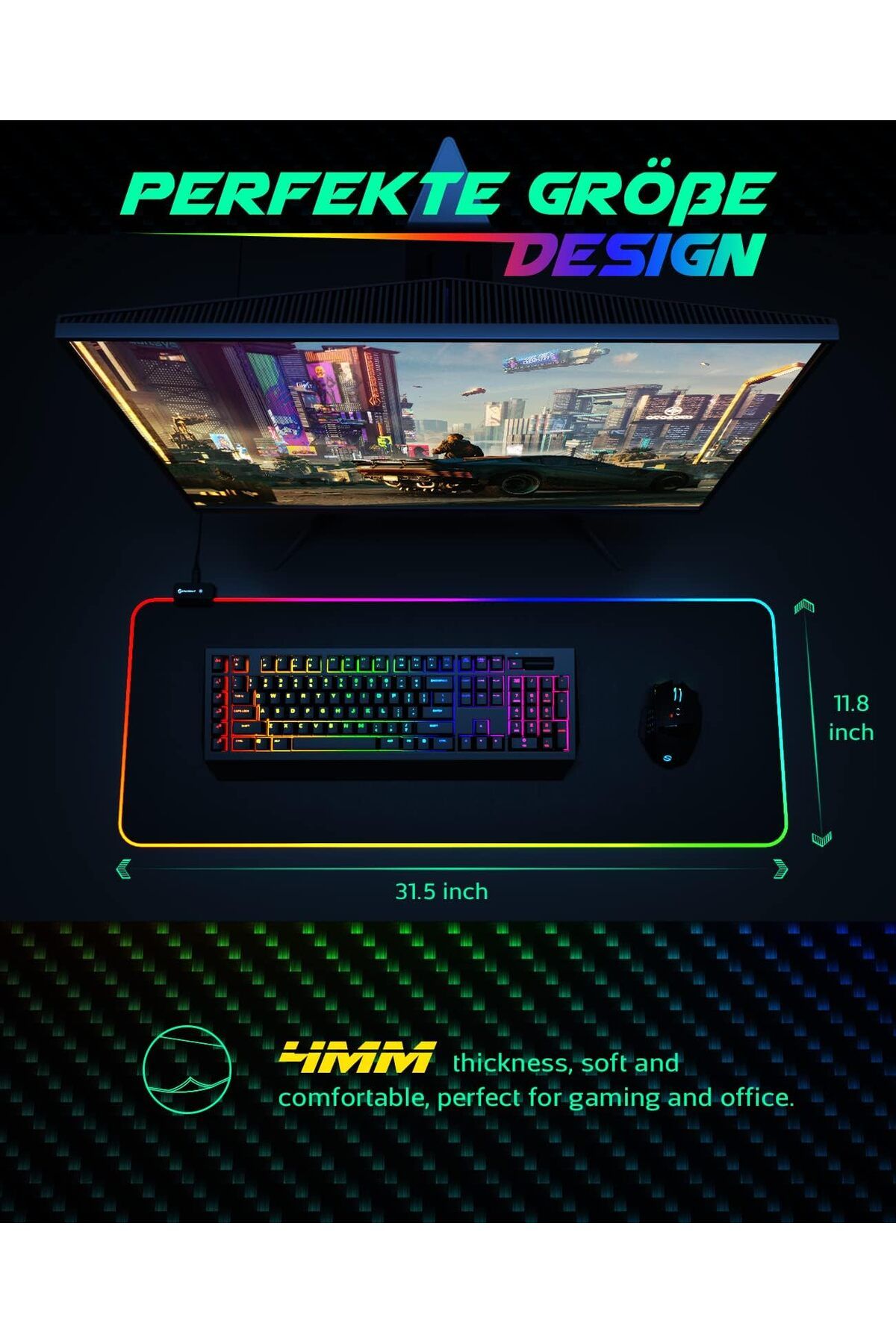 erorex-لوحة ماوس ألعاب RGB كبيرة وناعمة ممتدة مزودة بإضاءة LED مع 14 وضع إضاءة ومستويين من السطوع 5