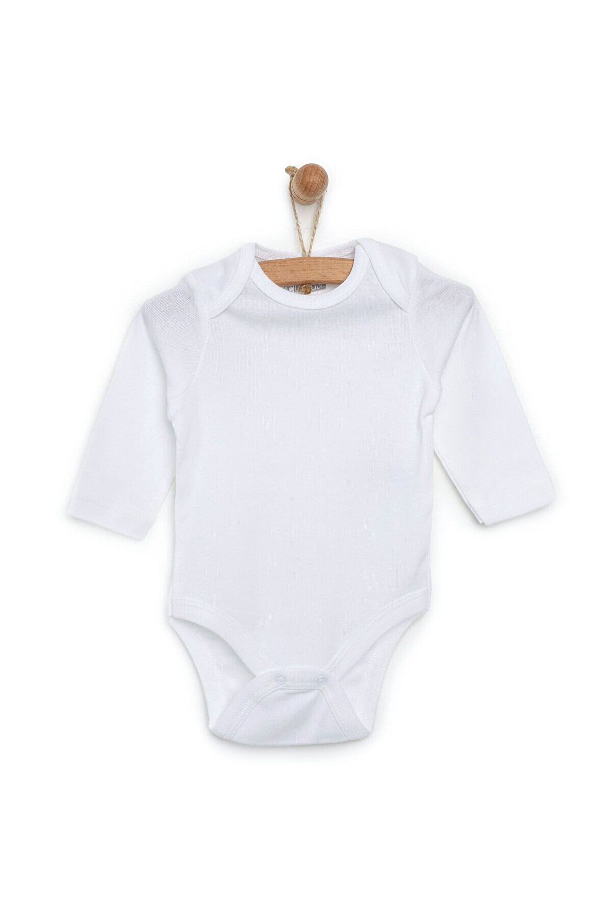 ebebek Hello Baby HelloBaby Unisex Beyaz Body Çıtçıtlı Bisiklet Yaka Uzun Kol Beyaz