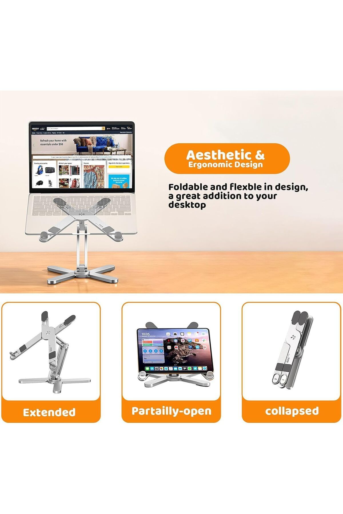 erorex-Laptop Stand With 360 Rotating Base Computer Notebook Laptop Riser Metal Holder For Desk 6