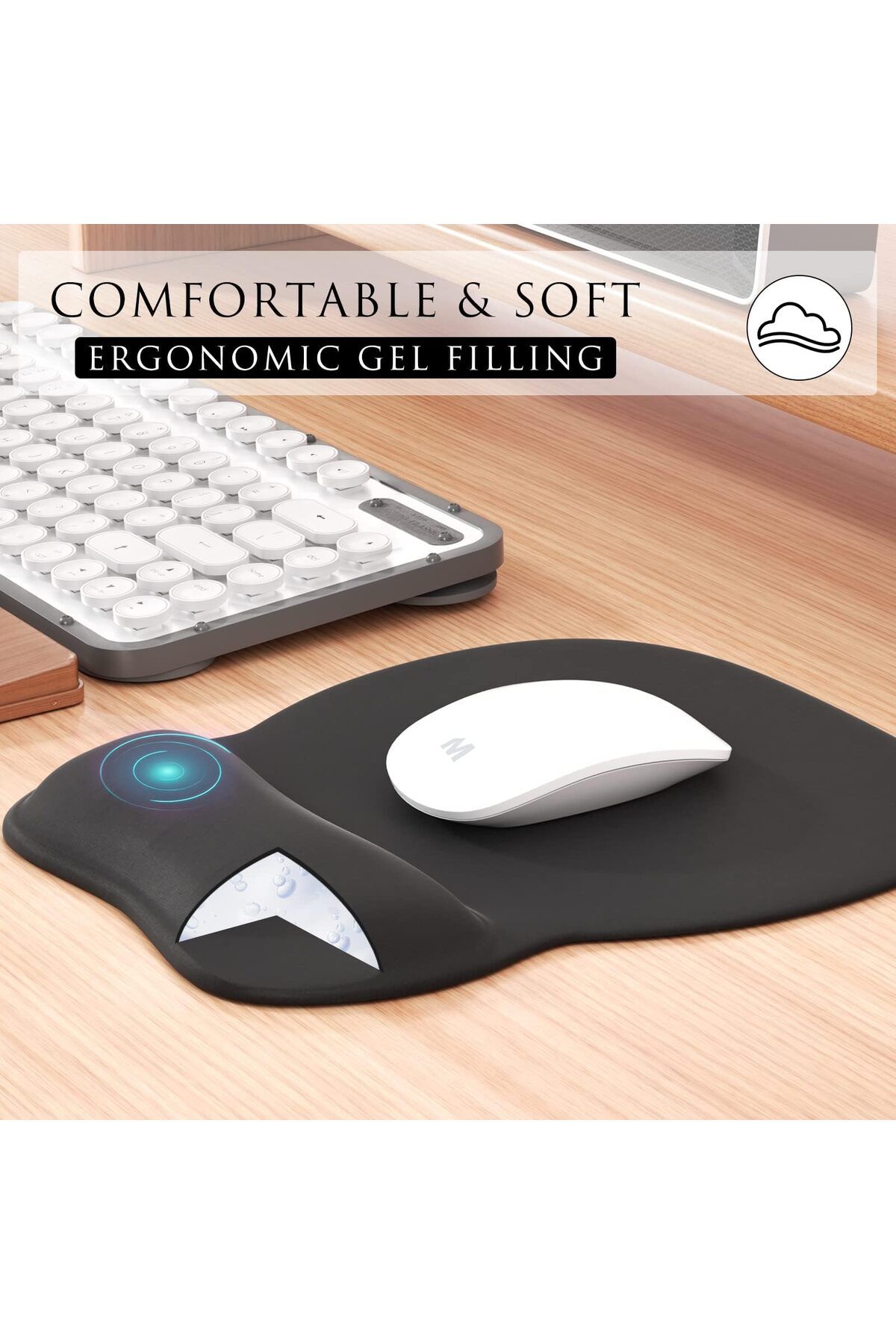 erorex-Ergonomic Mouse Pad With Gel Wrist Rest Comfortable Mousepad With Smooth Wrist Support Surface And 4