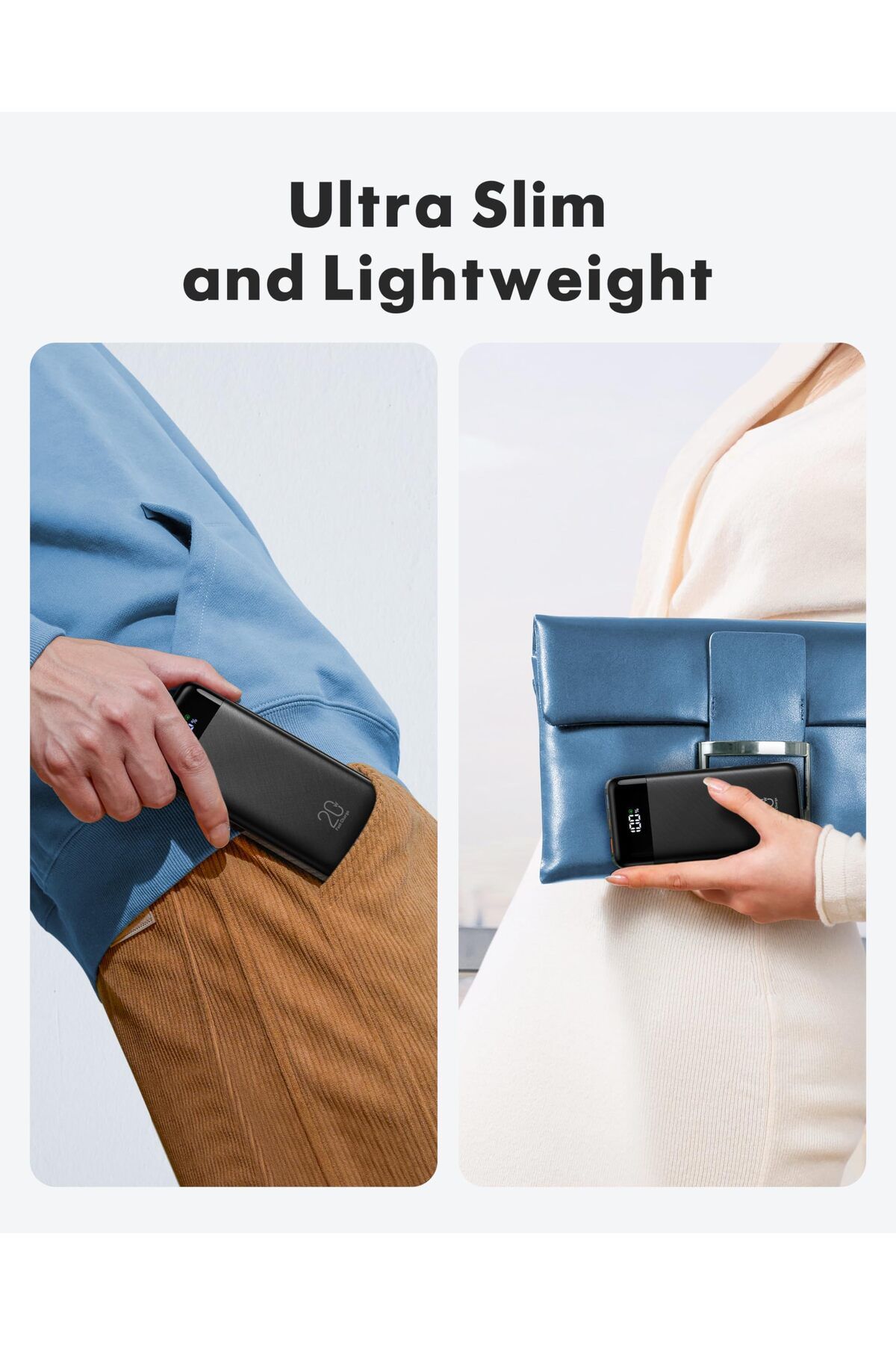 erorex-بنك طاقة مع كابلات مدمجة، حزمة بطارية USB C سعة 20000 مللي أمبير/ساعة، 5 مخرجات، 4 مدخلات، مع شاشة LED 5