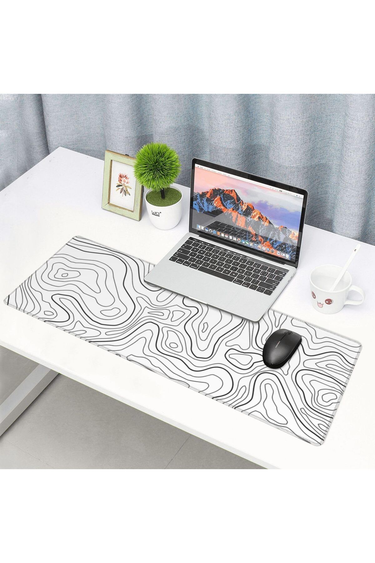 erorex-80 * 30 Cm Large Gaming Mouse Pad With Stitched Edges Minimalist Topographic Map Desk Mat Extended 6