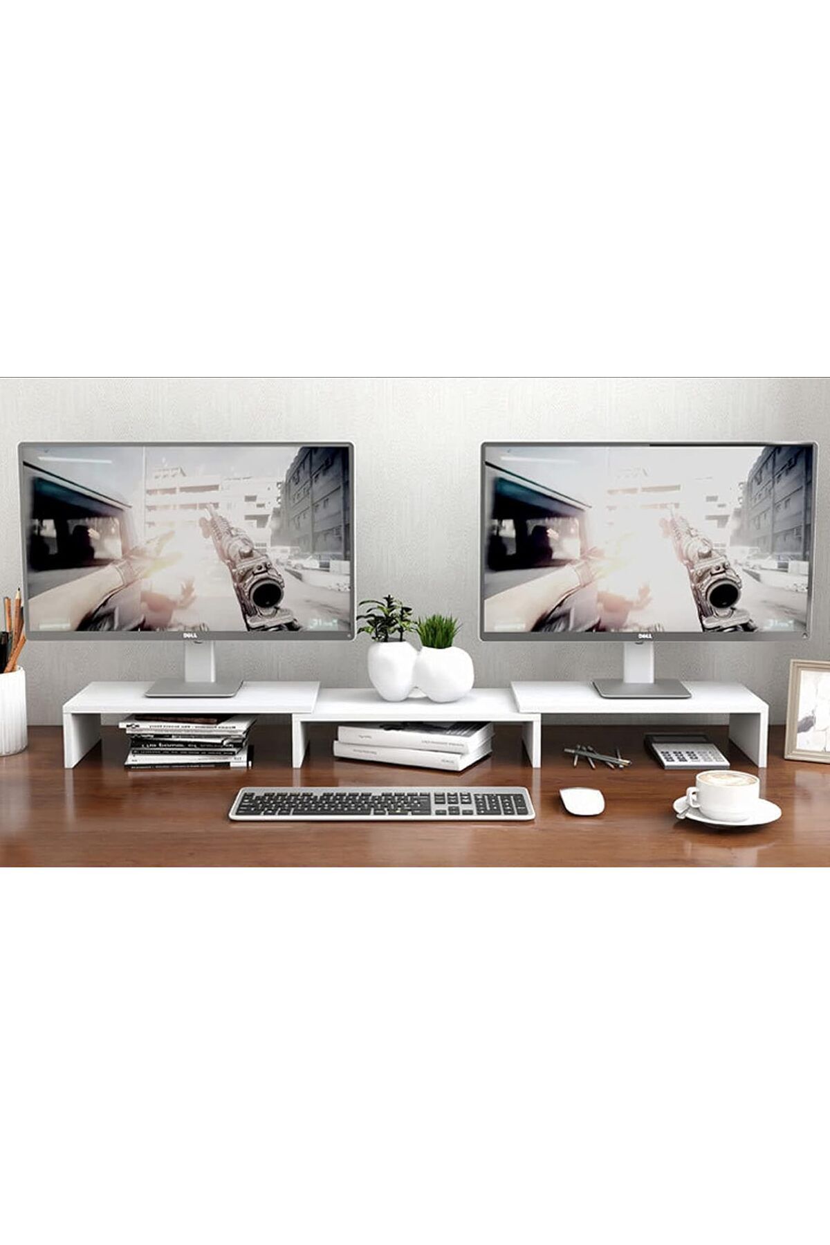 erorex-Dual Monitor Stand Riser For 2 Monitors Adjustable Length And Angle Multi Screen Stand 3