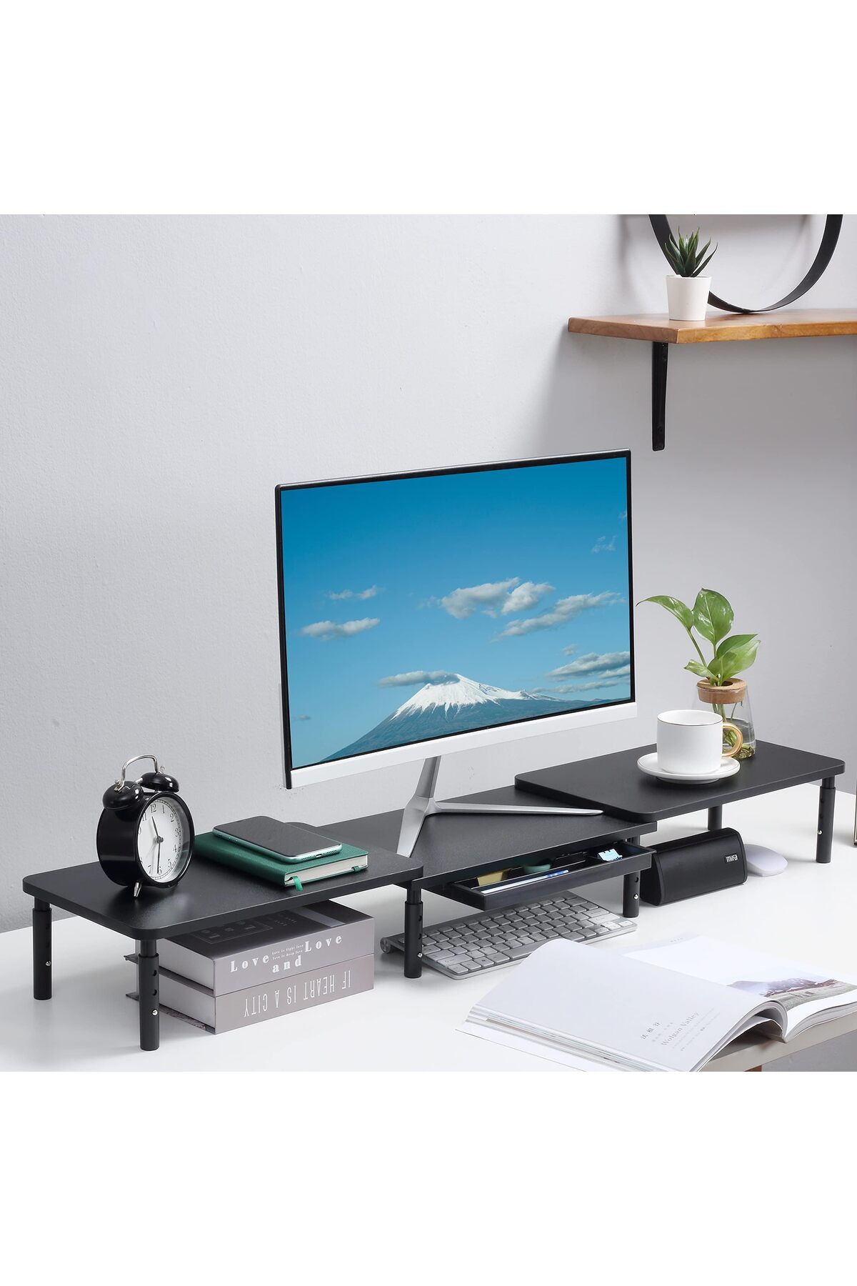 erorex-Dual Monitor Stand Double Monitor Riser For Pc Computer Laptop And Printer 3 Adjustable Shelf 6
