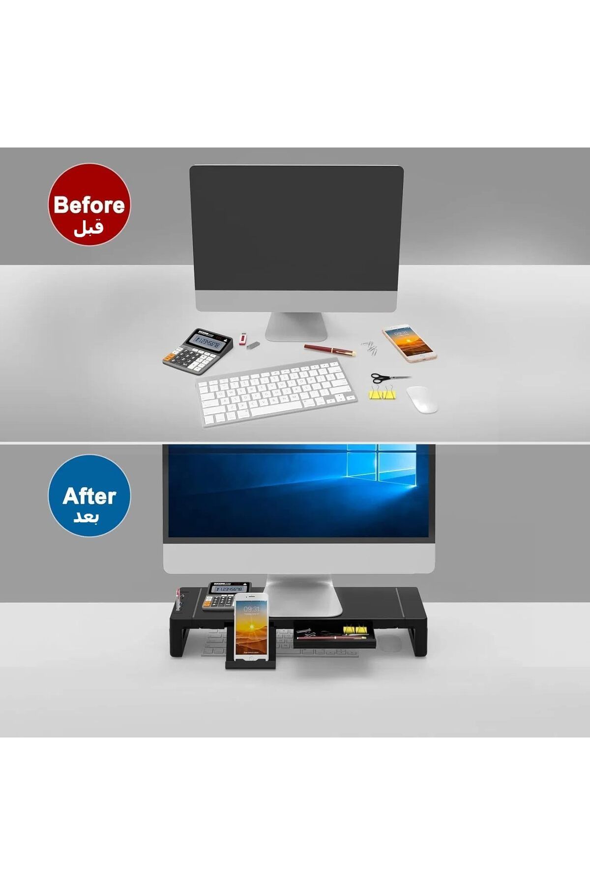 erorex-حامل شاشة سطح المكتب مع درج وحامل كمبيوتر محمول وحامل كمبيوتر للمكتب مع بيانات USB 3.0 4