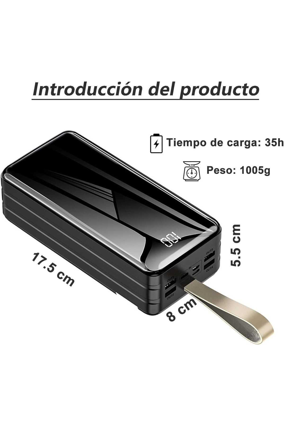 erorex-Power Bank Large Capacity 60000 Mah With Digital Display Mirror Reflective Portable Battery With 2